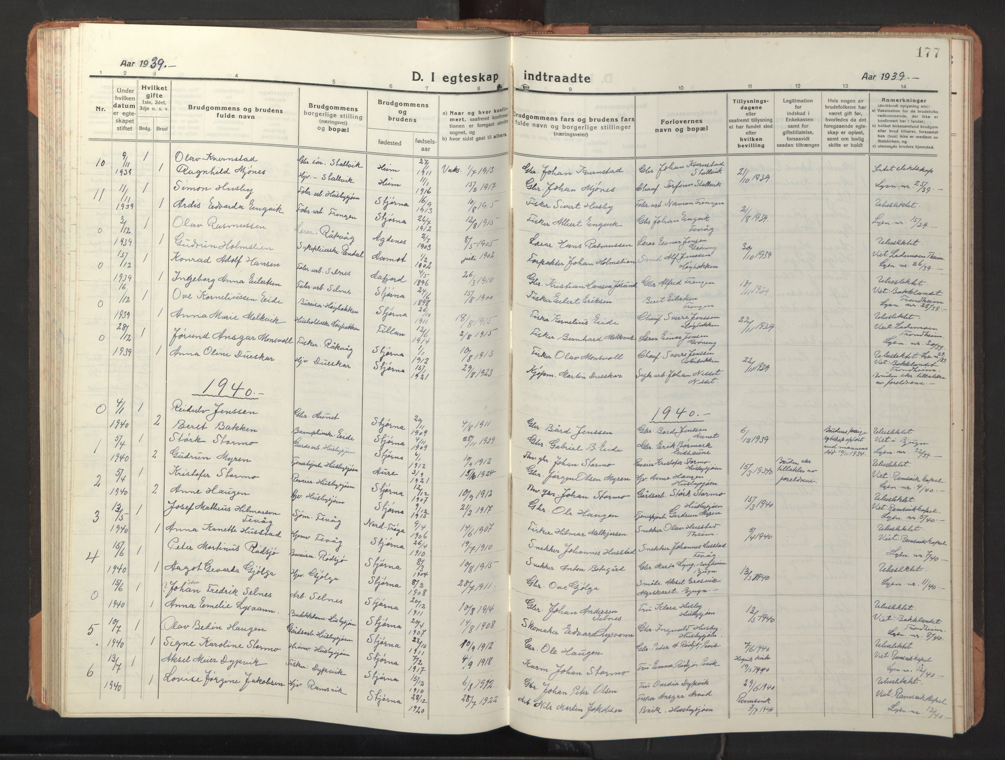 Ministerialprotokoller, klokkerbøker og fødselsregistre - Sør-Trøndelag, SAT/A-1456/653/L0658: Klokkerbok nr. 653C02, 1919-1947, s. 177