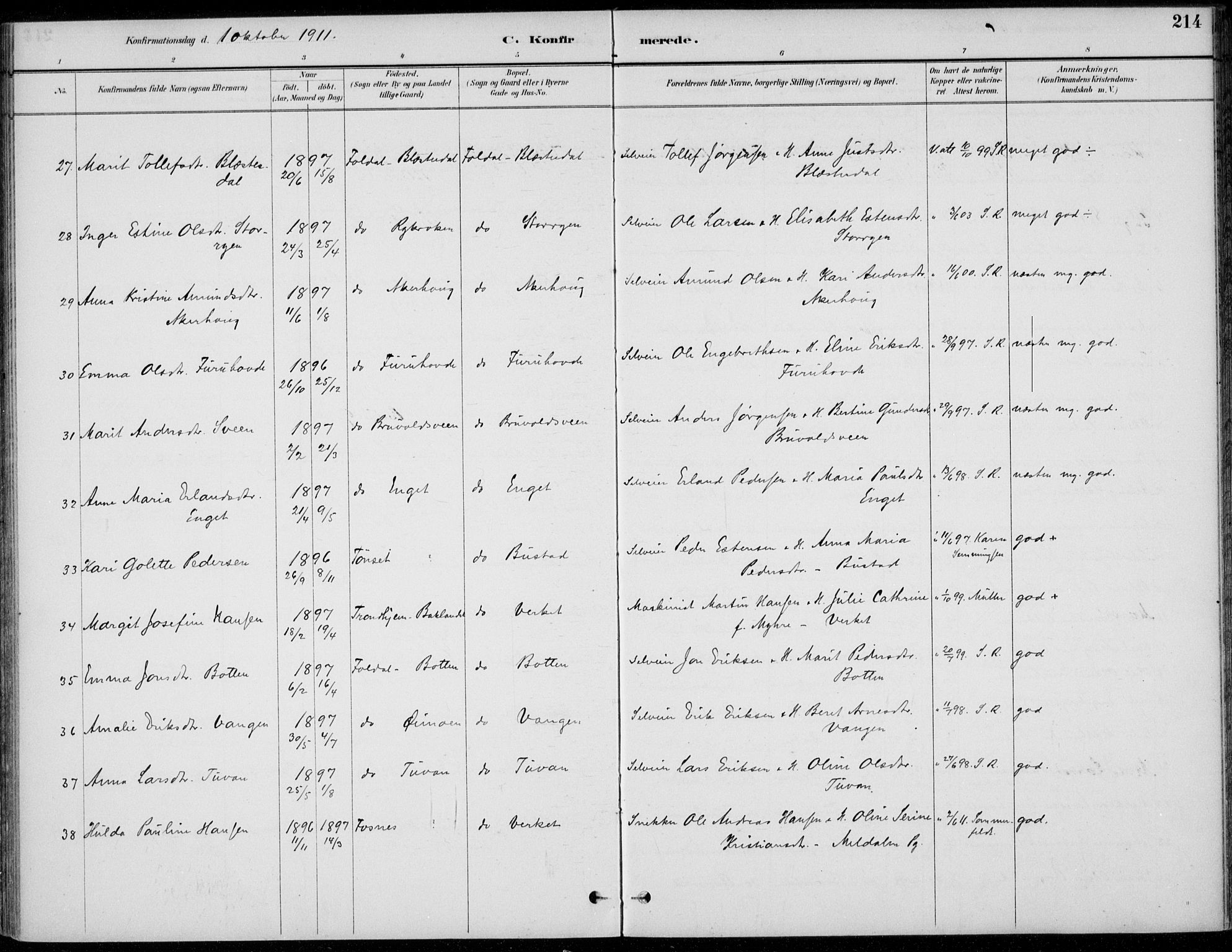 Alvdal prestekontor, SAH/PREST-060/H/Ha/Haa/L0003: Ministerialbok nr. 3, 1886-1912, s. 214