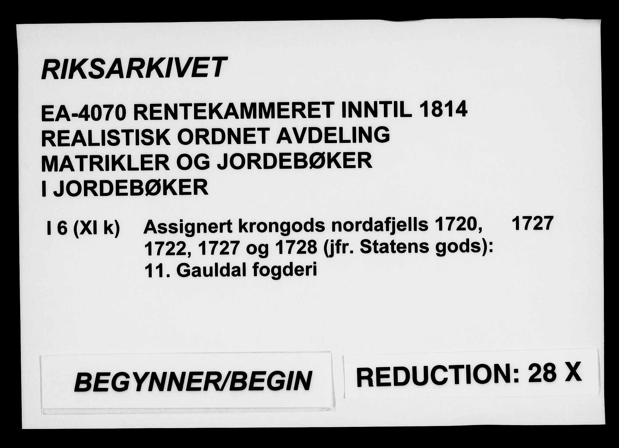 Rentekammeret inntil 1814, Realistisk ordnet avdeling, RA/EA-4070/N/Na/L0006/0011: [XI k]: Assignert krongods nordafjells (1720, 1722, 1727 og 1728): / Gauldal fogderi, 1727