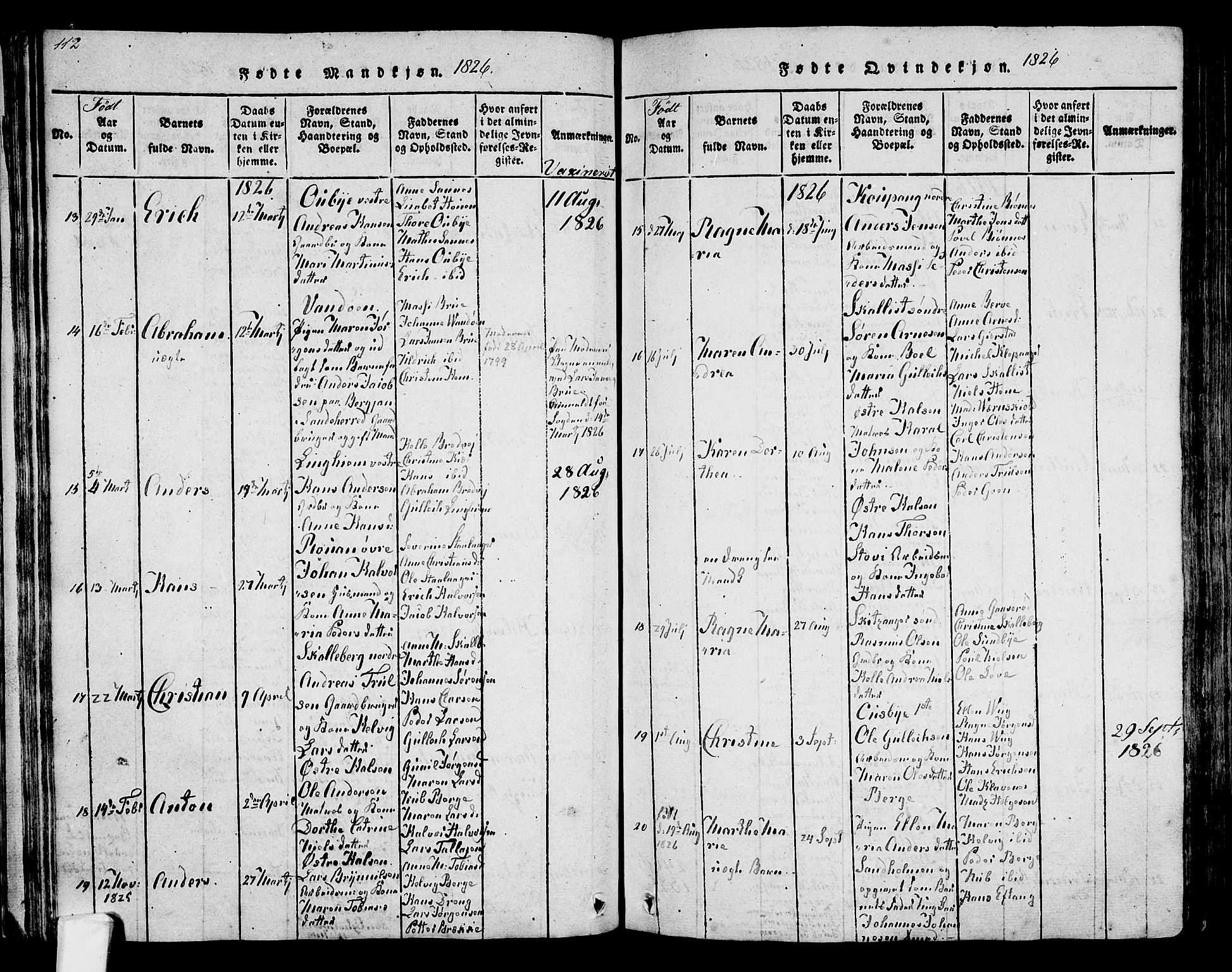 Tjølling kirkebøker, AV/SAKO-A-60/F/Fa/L0005: Ministerialbok nr. 5, 1814-1836, s. 112-113