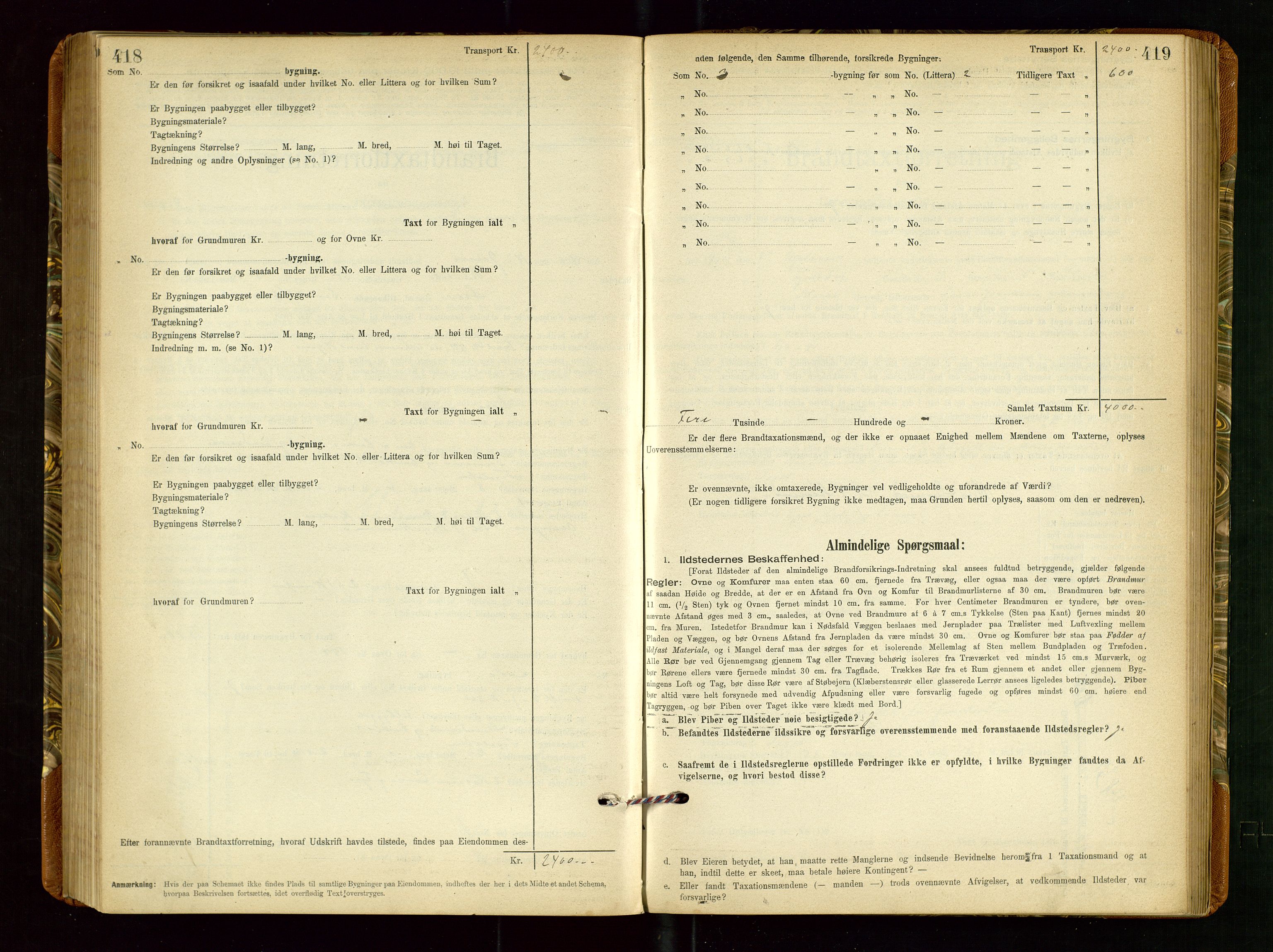 Torvestad lensmannskontor, SAST/A-100307/1/Gob/L0002: "Brandtakstprotokol for Lensmanden i Torvestad", 1900-1905, s. 418-419