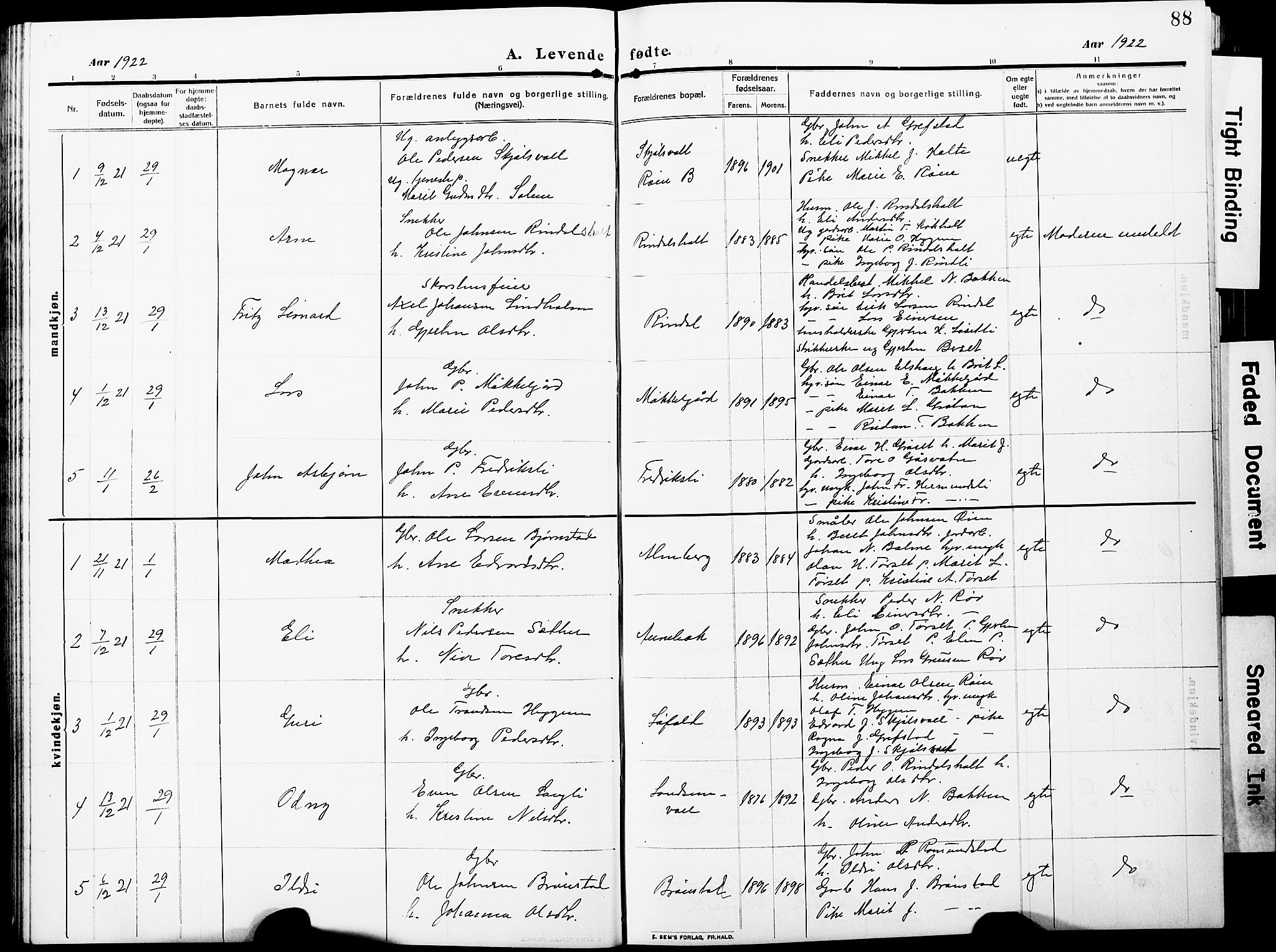 Ministerialprotokoller, klokkerbøker og fødselsregistre - Møre og Romsdal, AV/SAT-A-1454/598/L1079: Klokkerbok nr. 598C04, 1909-1927, s. 88