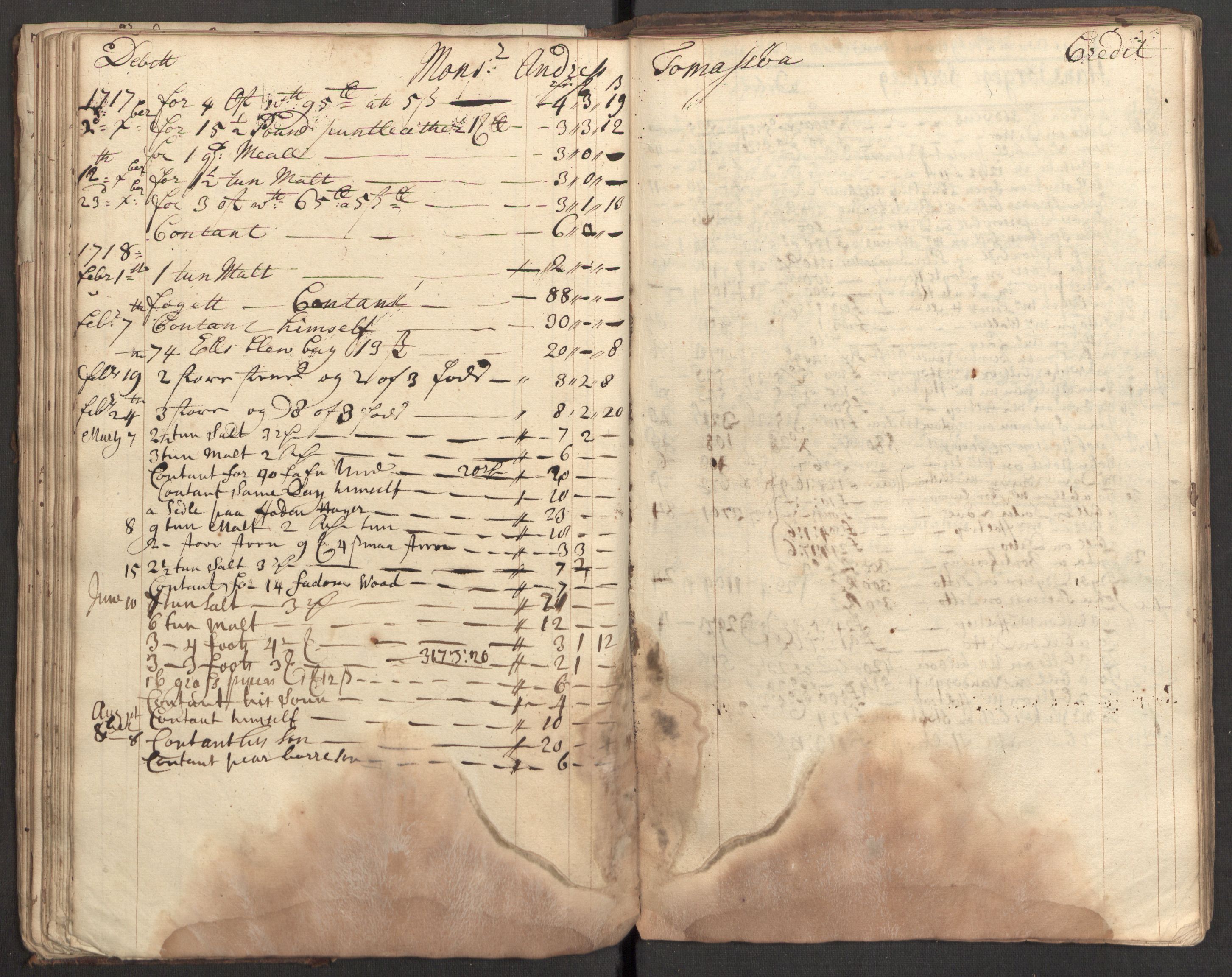 Bowman, James, RA/PA-0067/F/L0002/0001: Kontobok og skiftepapirer / James Bowmans kontobok, 1708-1728, s. 52