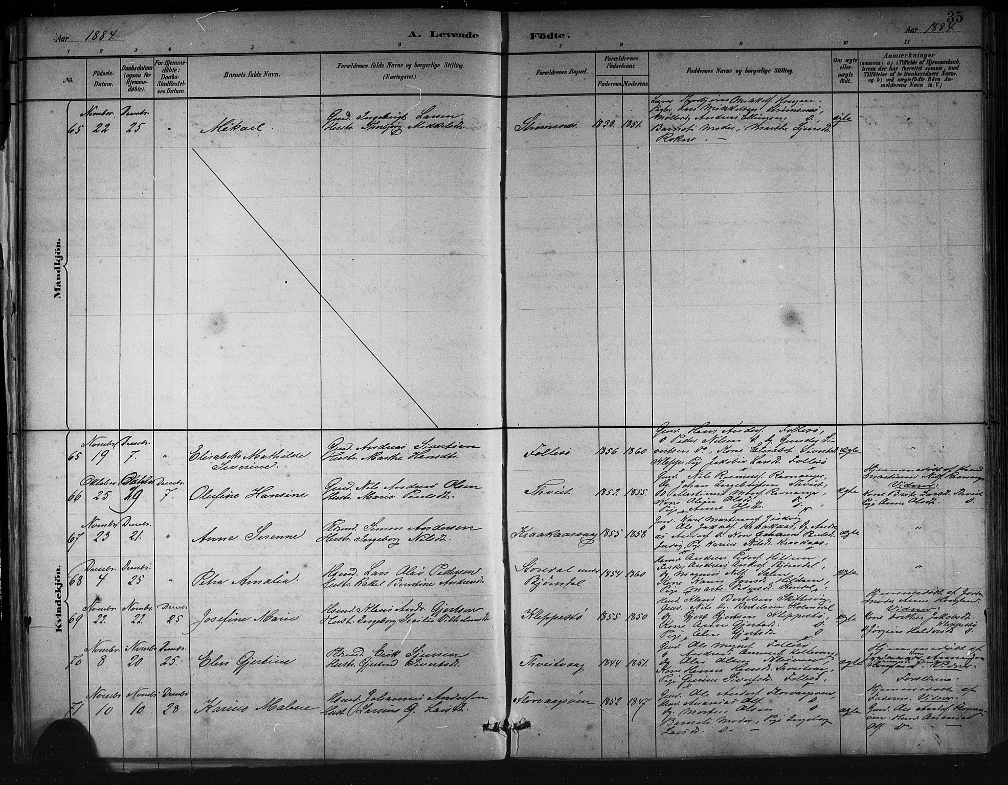 Askøy Sokneprestembete, AV/SAB-A-74101/H/Ha/Hab/Haba/L0008: Klokkerbok nr. A 8, 1882-1893, s. 35