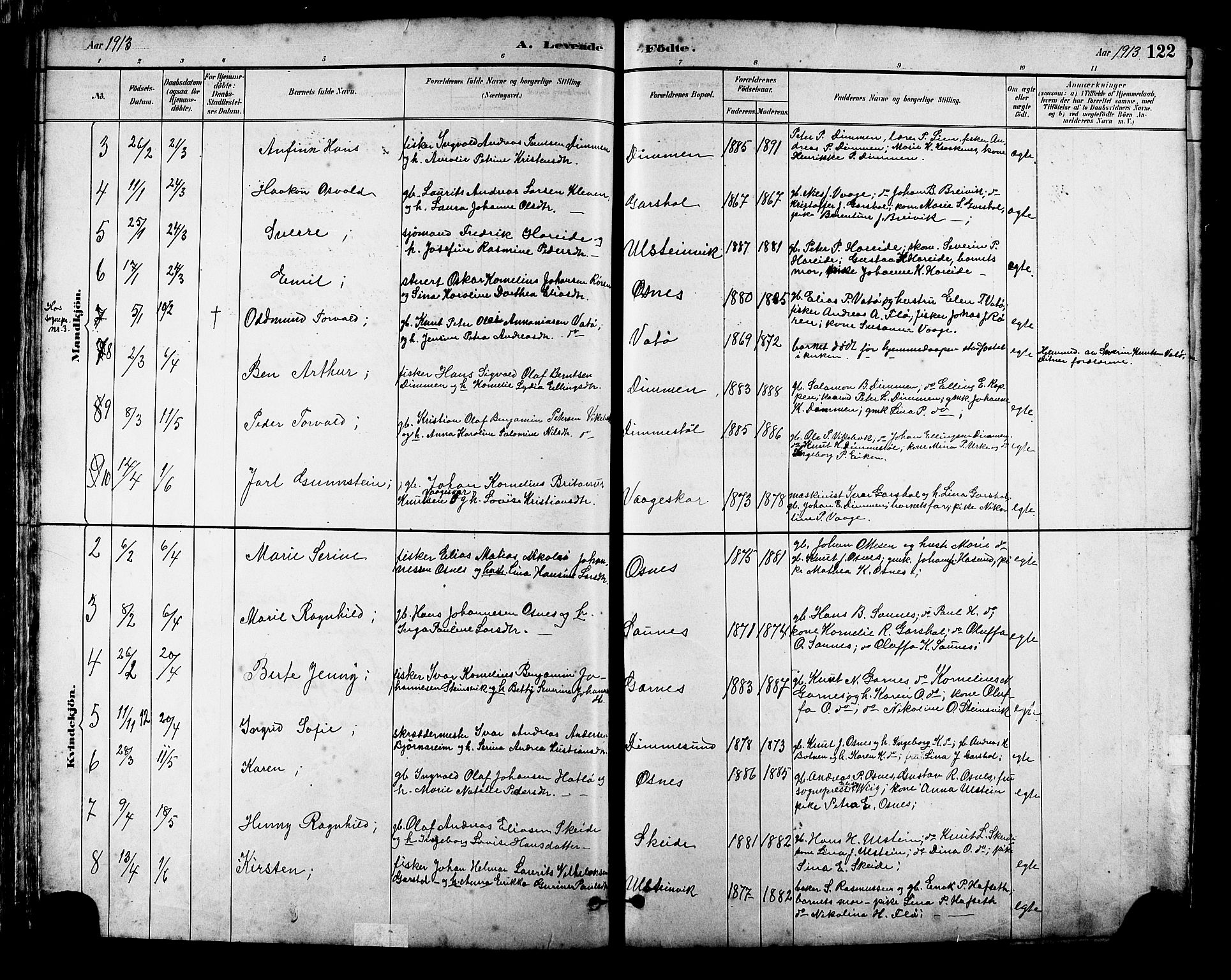 Ministerialprotokoller, klokkerbøker og fødselsregistre - Møre og Romsdal, SAT/A-1454/509/L0112: Klokkerbok nr. 509C02, 1883-1922, s. 122