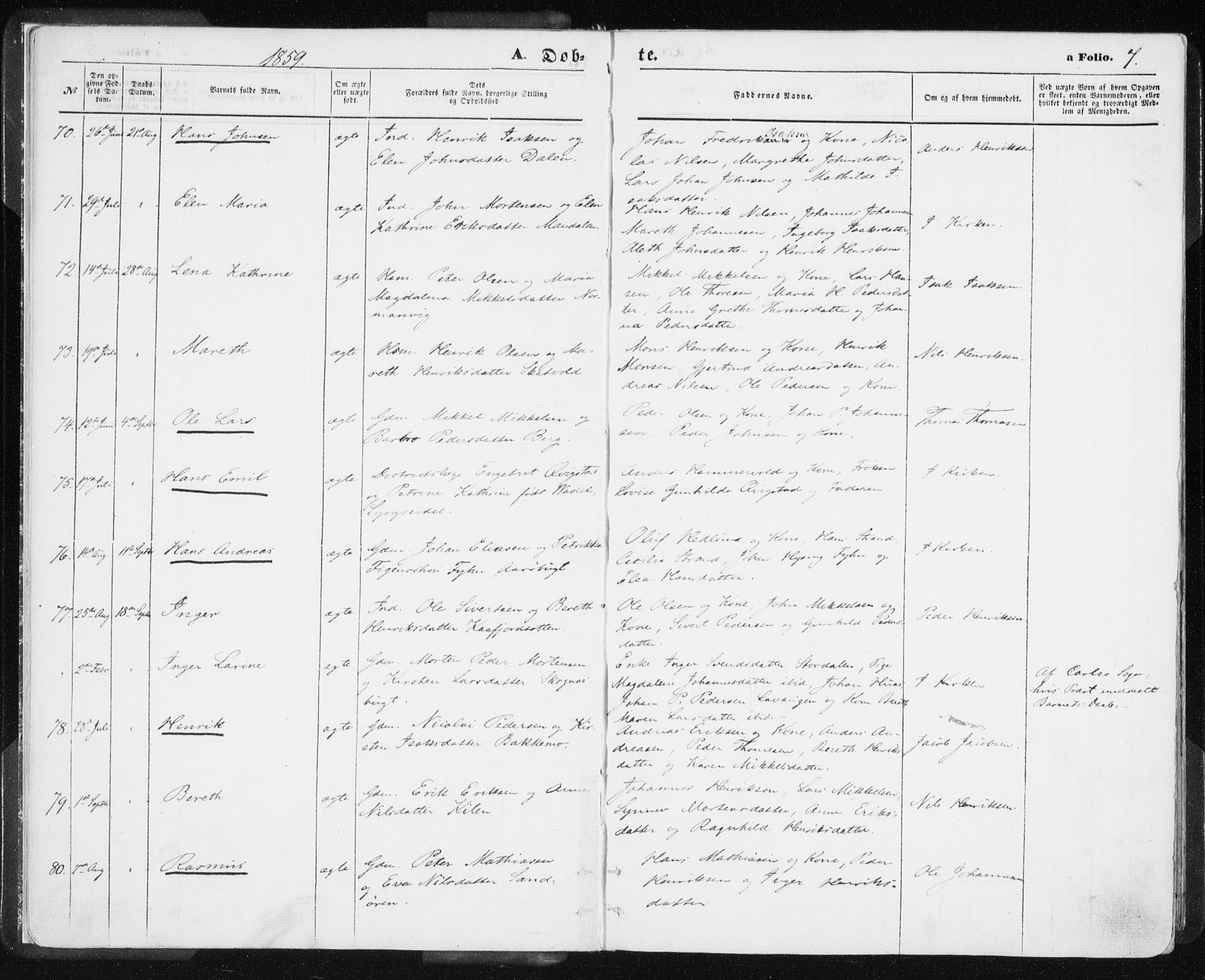 Lyngen sokneprestembete, AV/SATØ-S-1289/H/He/Hea/L0005kirke: Ministerialbok nr. 5, 1859-1869, s. 7