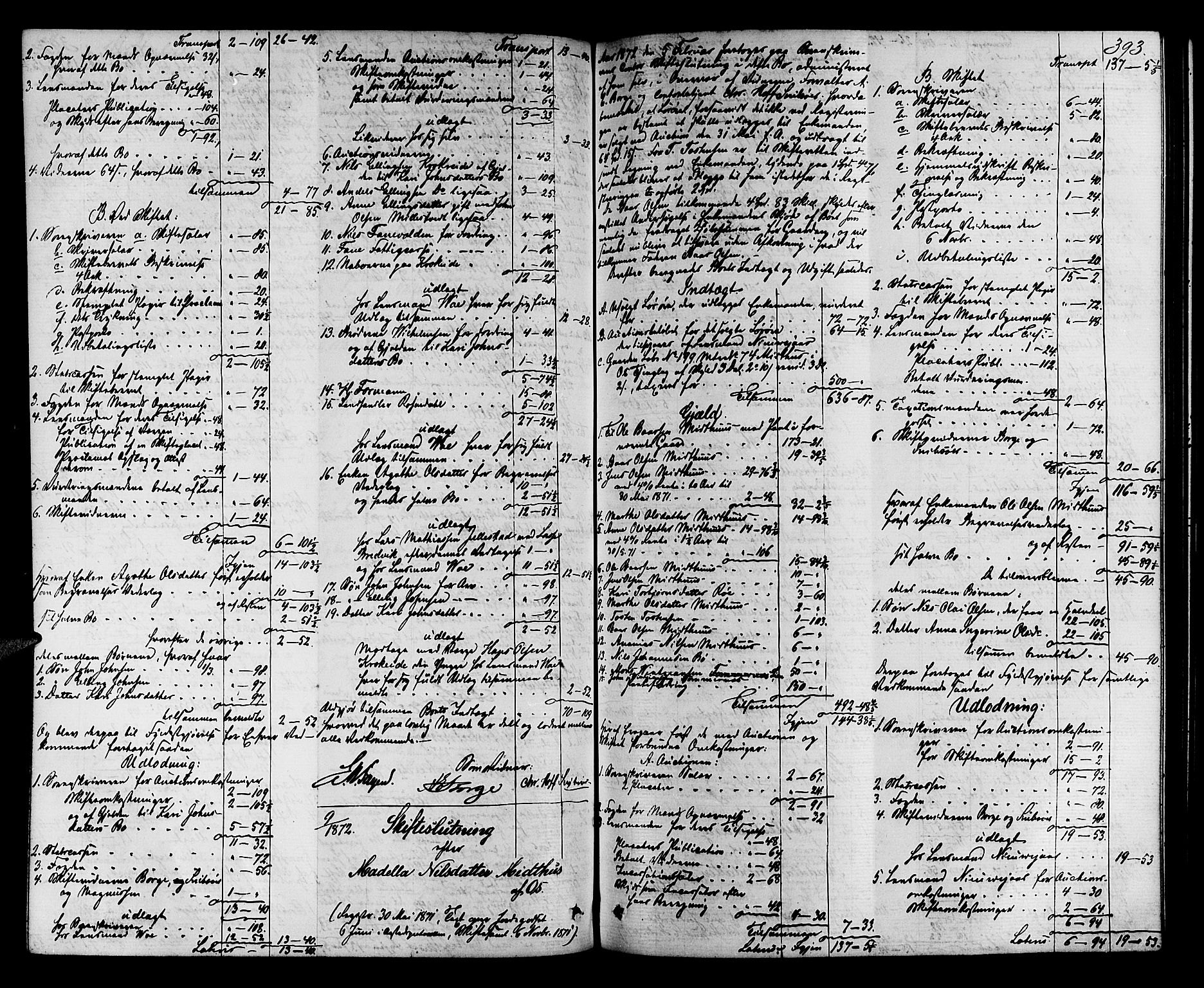 Midhordland sorenskriveri, AV/SAB-A-3001/1/H/Hd/L0004: Skifteutlodningsprotokoll, 1863-1878, s. 392b-393a