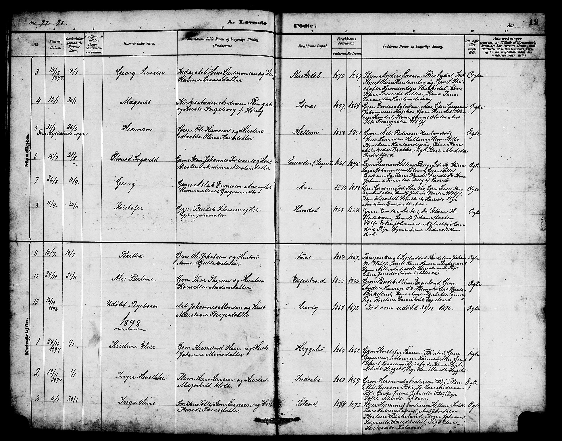 Hyllestad sokneprestembete, AV/SAB-A-80401: Klokkerbok nr. B 2, 1889-1915, s. 19