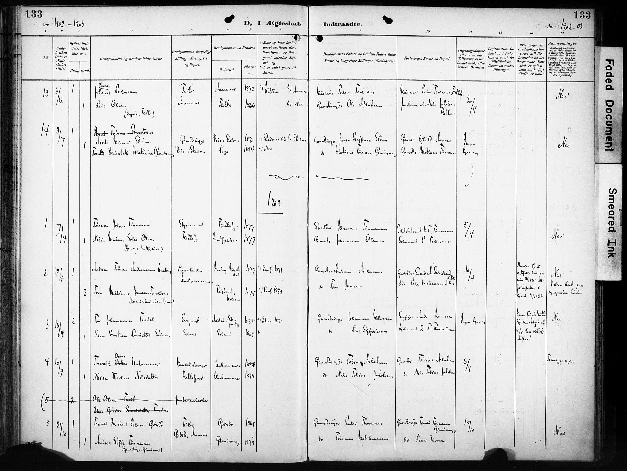 Flekkefjord sokneprestkontor, AV/SAK-1111-0012/F/Fa/Fac/L0009: Ministerialbok nr. A 9, 1899-1909, s. 133