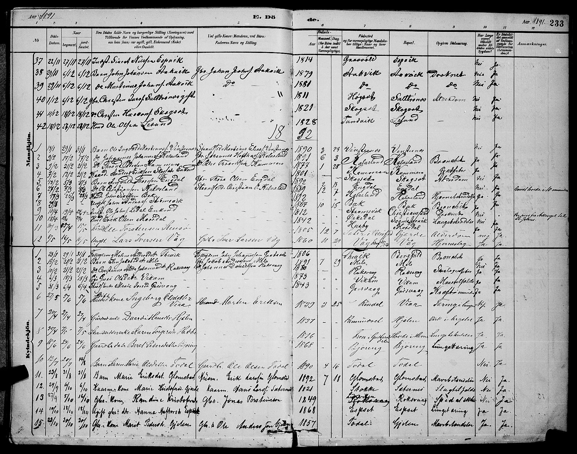 Ministerialprotokoller, klokkerbøker og fødselsregistre - Møre og Romsdal, AV/SAT-A-1454/578/L0909: Klokkerbok nr. 578C02, 1882-1900, s. 233