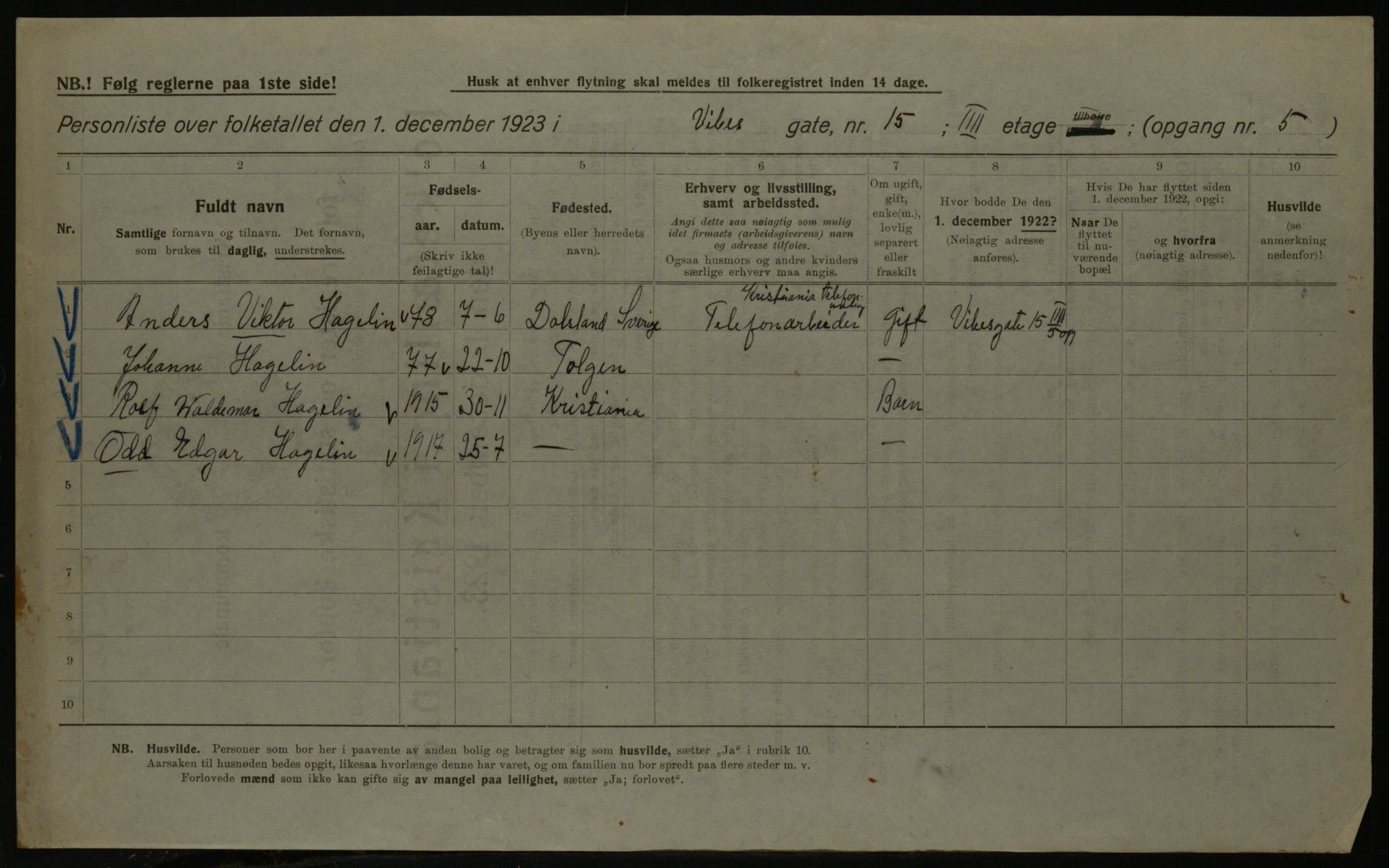 OBA, Kommunal folketelling 1.12.1923 for Kristiania, 1923, s. 135813