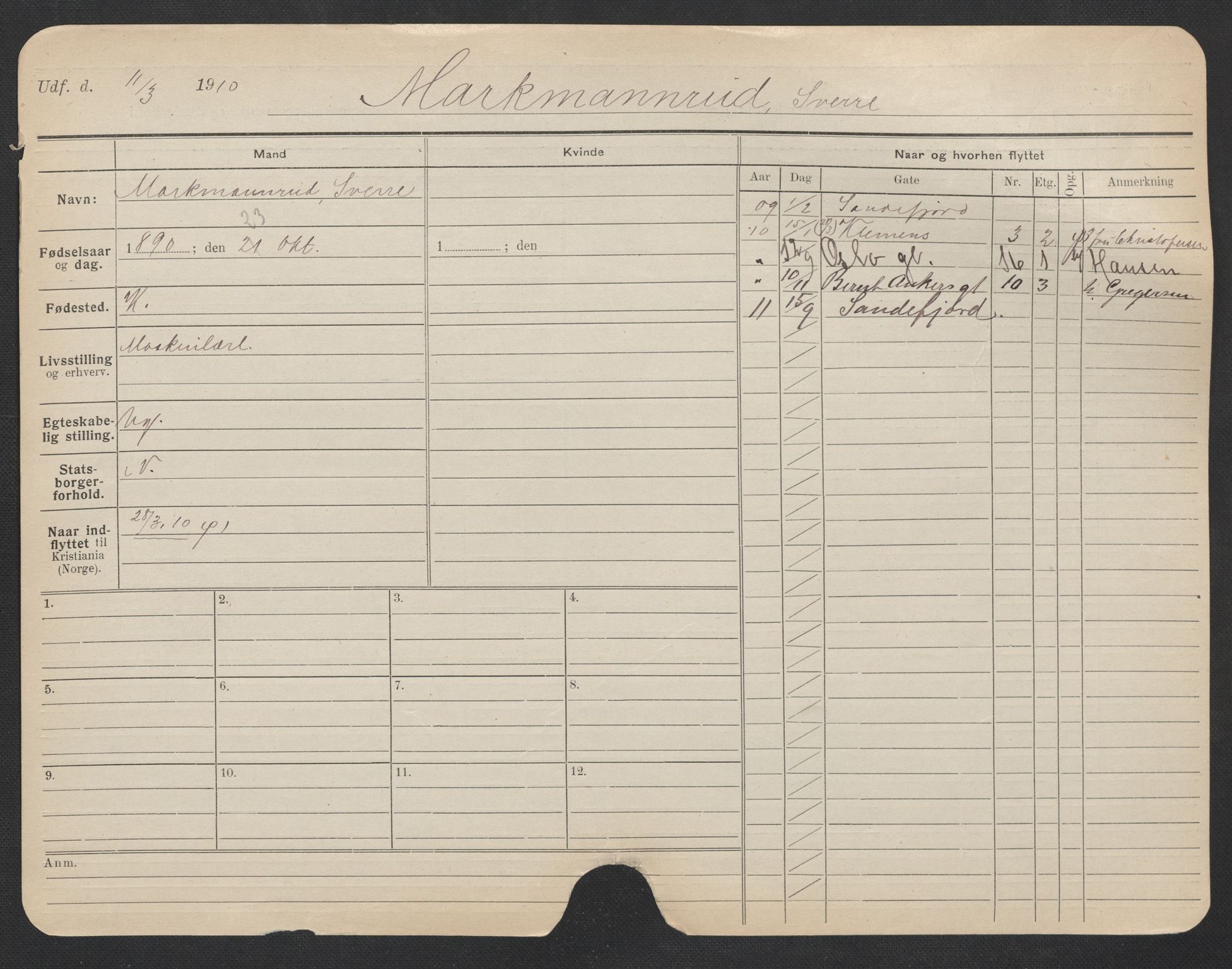 Oslo folkeregister, Registerkort, AV/SAO-A-11715/F/Fa/Fac/L0007: Menn, 1906-1914, s. 503a