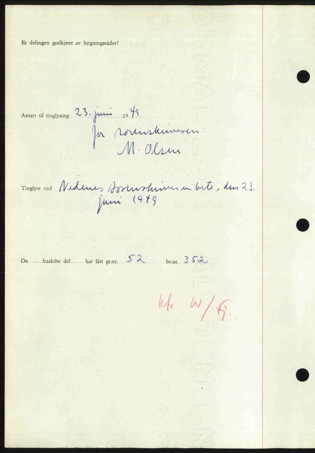 Nedenes sorenskriveri, AV/SAK-1221-0006/G/Gb/Gba/L0060: Pantebok nr. A12, 1948-1949, Dagboknr: 955/1949