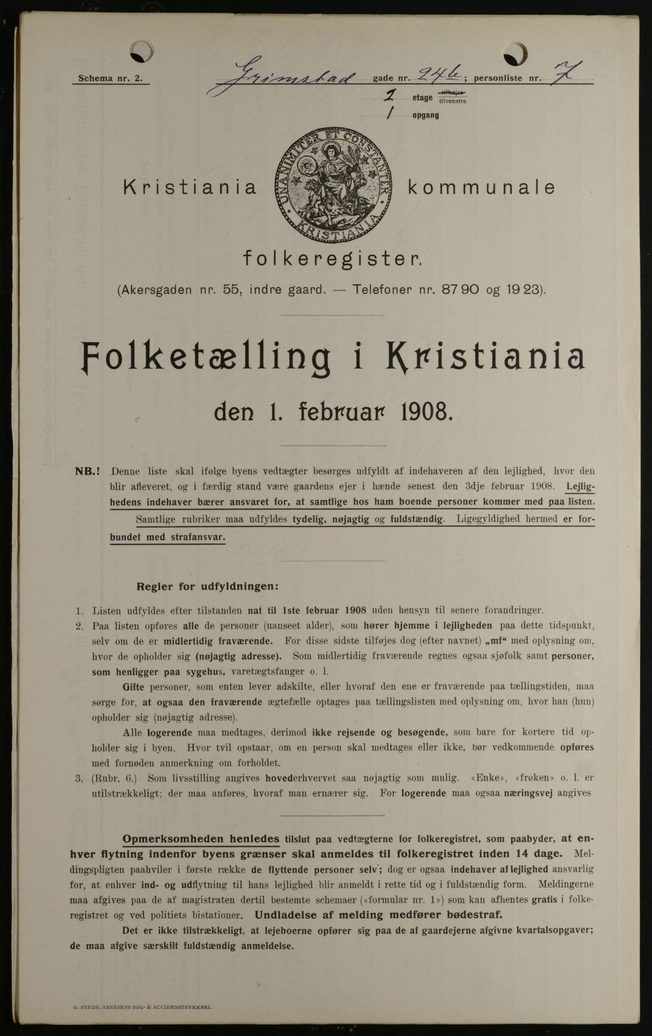 OBA, Kommunal folketelling 1.2.1908 for Kristiania kjøpstad, 1908, s. 27106