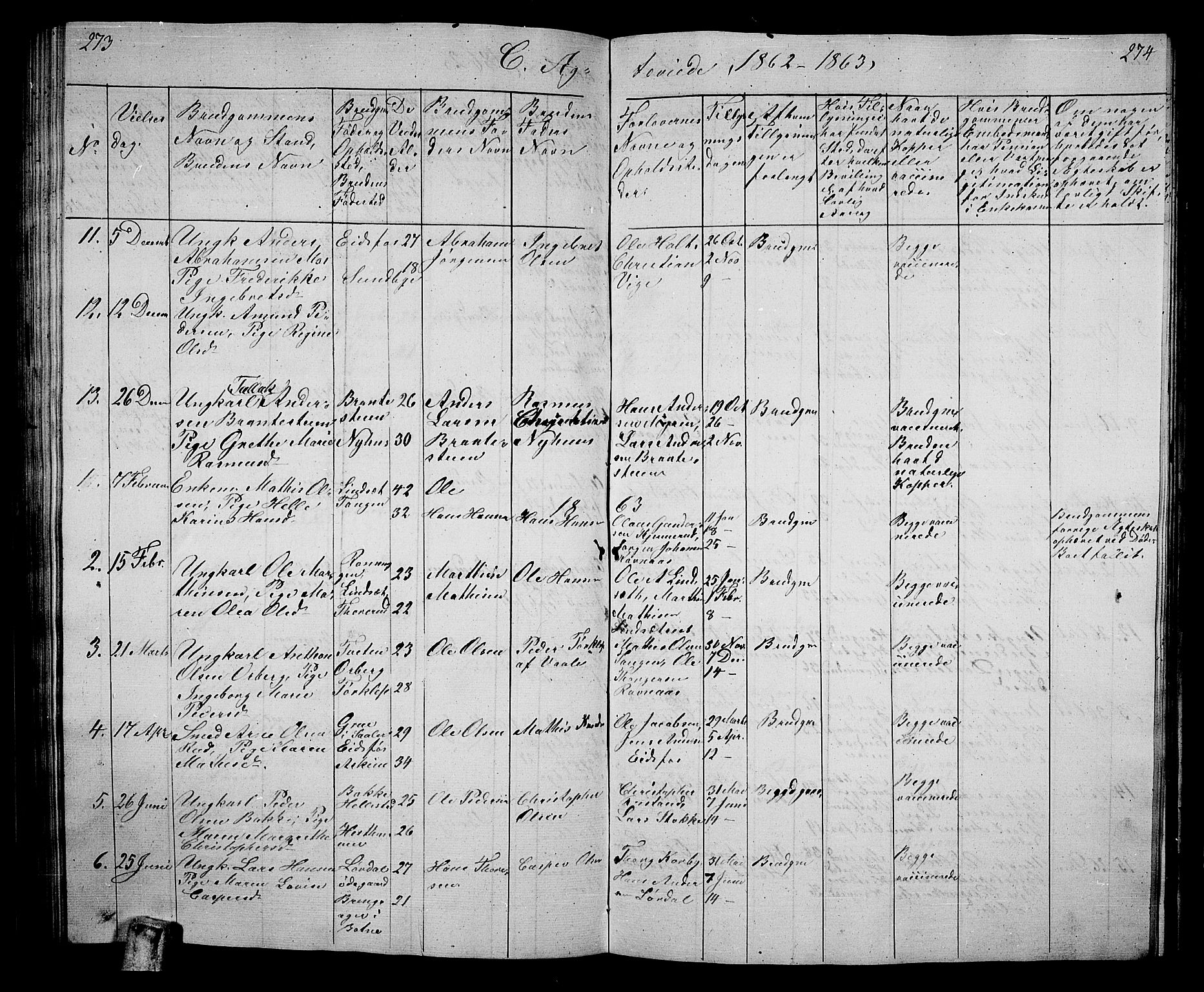 Hof kirkebøker, AV/SAKO-A-64/G/Ga/L0002: Klokkerbok nr. I 2, 1859-1873, s. 273-274