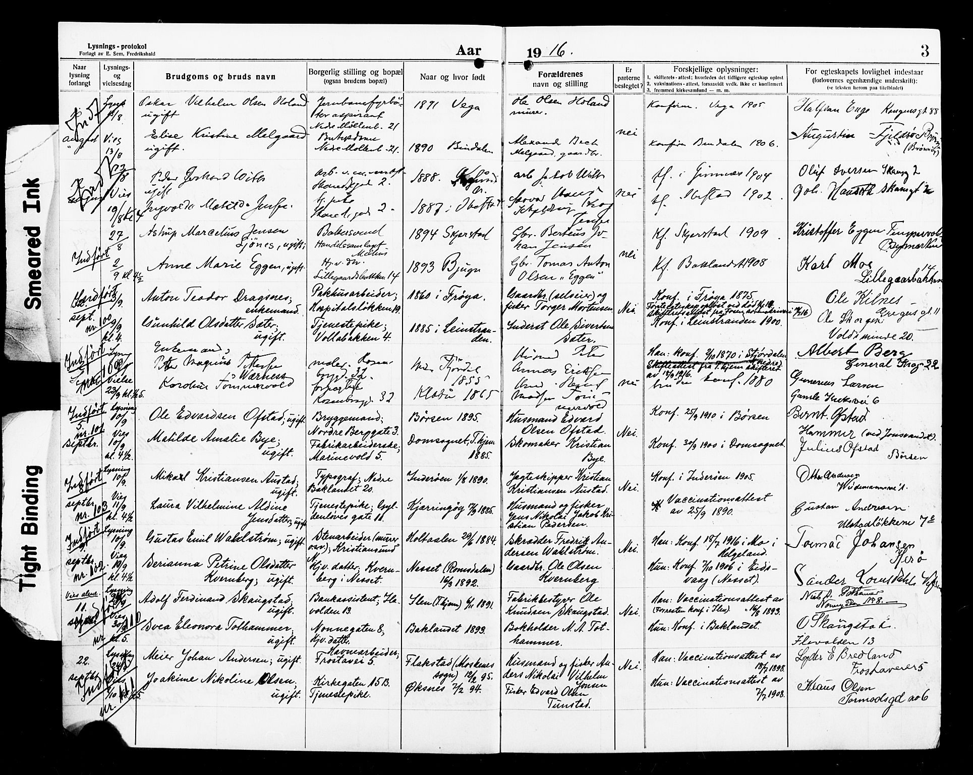 Ministerialprotokoller, klokkerbøker og fødselsregistre - Sør-Trøndelag, AV/SAT-A-1456/604/L0195: Lysningsprotokoll nr. 604A16, 1916-1921, s. 3