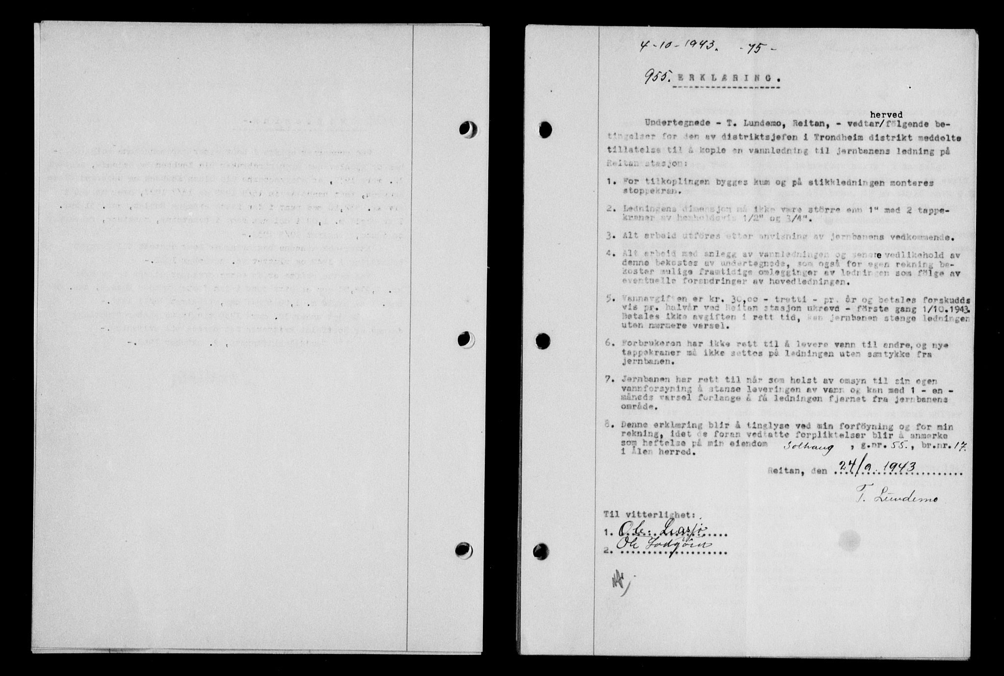 Gauldal sorenskriveri, SAT/A-0014/1/2/2C/L0057: Pantebok nr. 62, 1943-1944, Dagboknr: 955/1943