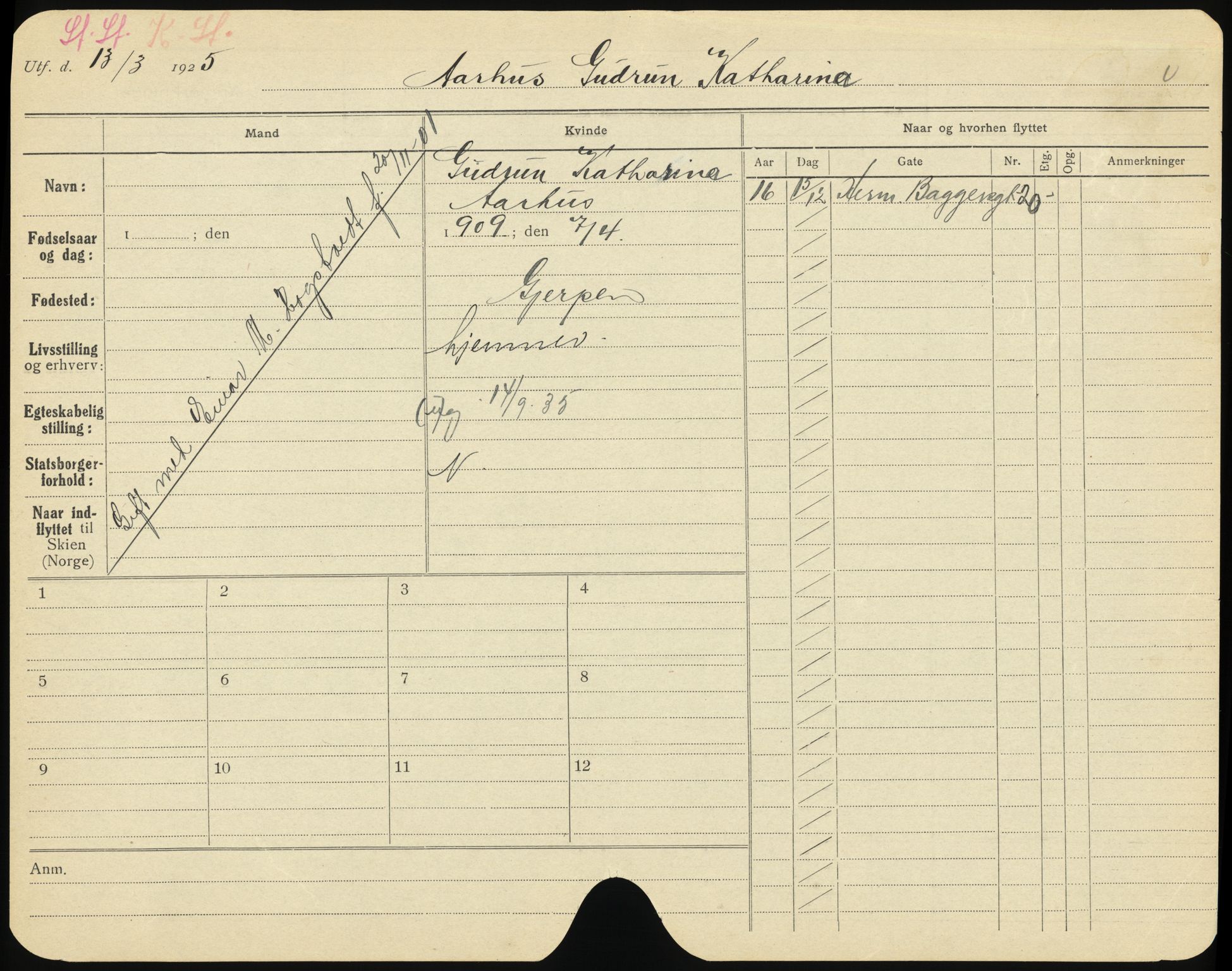 Skien folkeregister, AV/SAKO-A-425/G/Ga/L0001: Utflyttede, 1916-1918