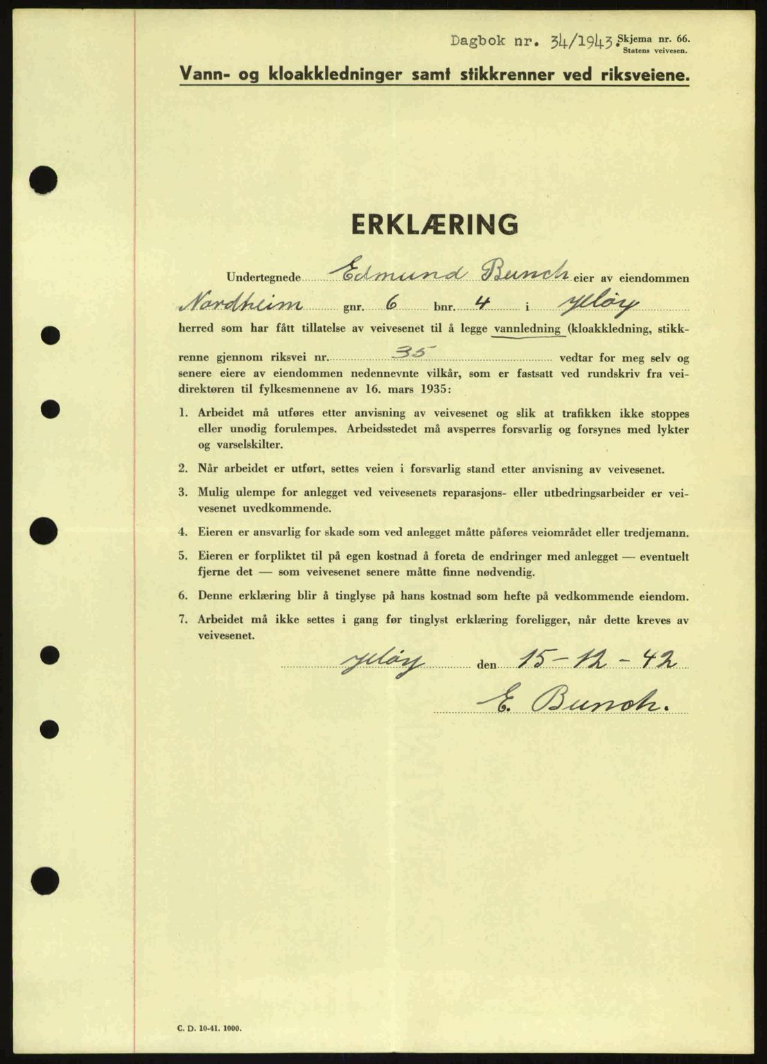 Moss sorenskriveri, SAO/A-10168: Pantebok nr. A10, 1942-1943, Dagboknr: 34/1943