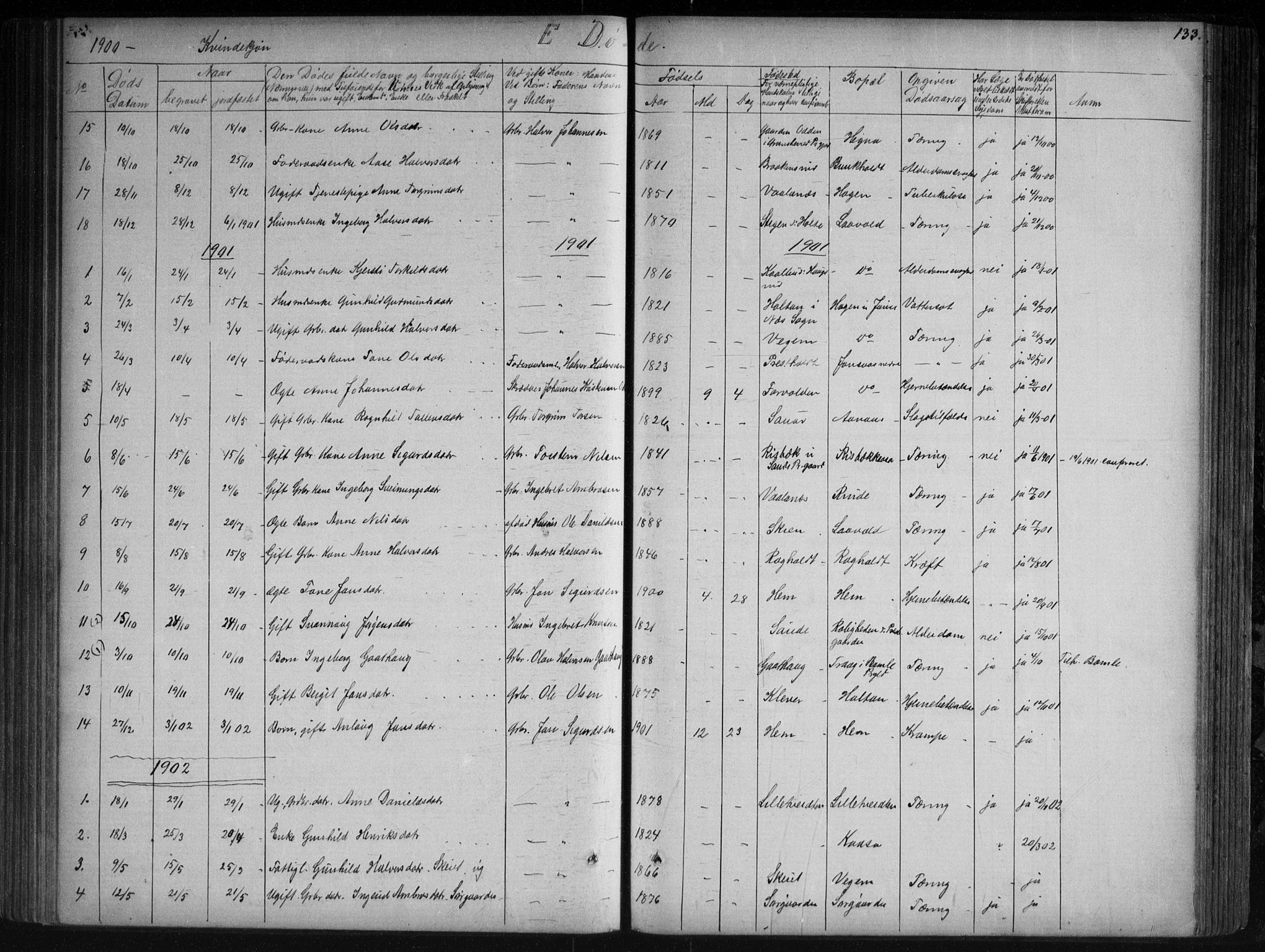 Sauherad kirkebøker, AV/SAKO-A-298/G/Ga/L0003: Klokkerbok nr. I 3, 1866-1905, s. 133