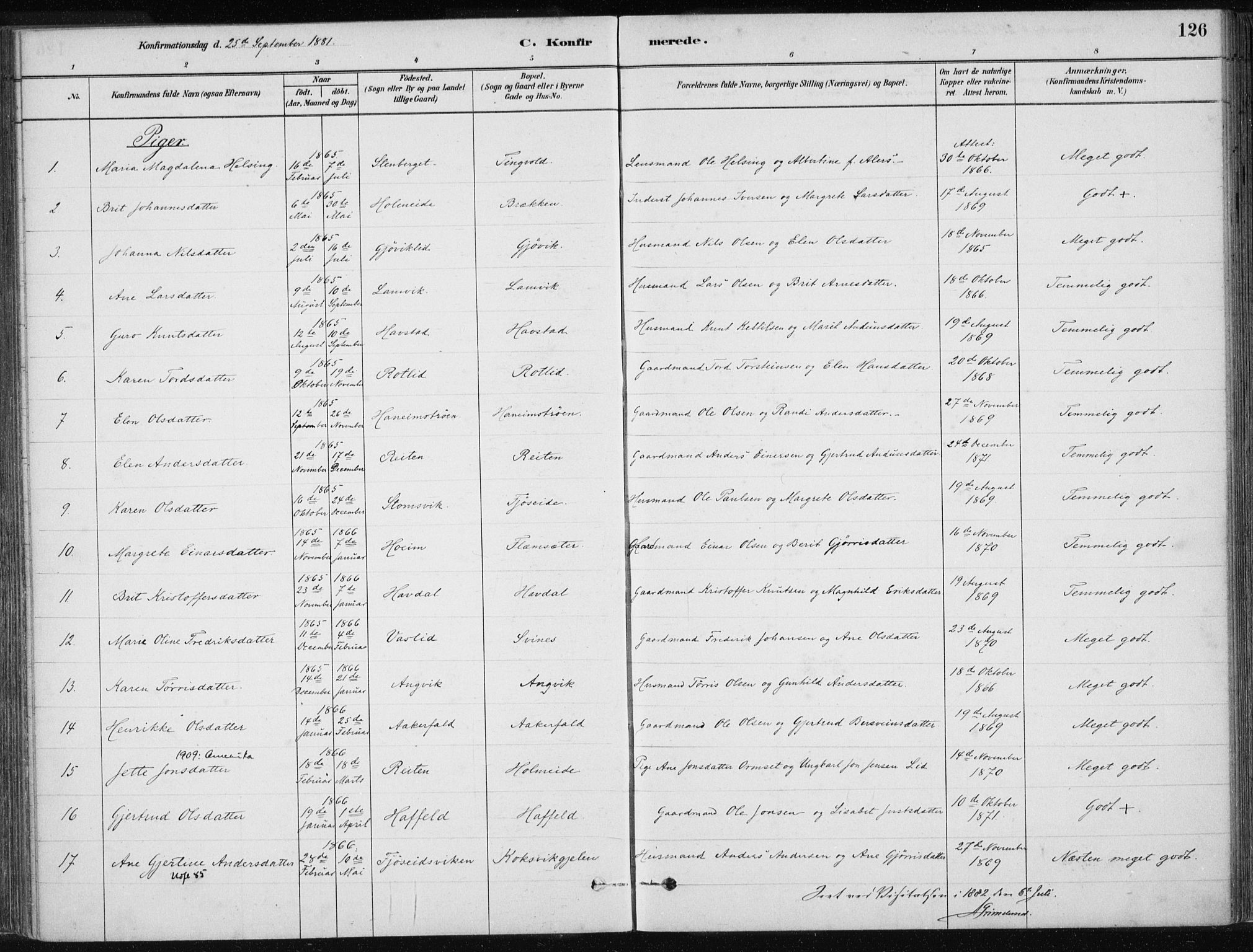 Ministerialprotokoller, klokkerbøker og fødselsregistre - Møre og Romsdal, AV/SAT-A-1454/586/L0987: Ministerialbok nr. 586A13, 1879-1892, s. 126