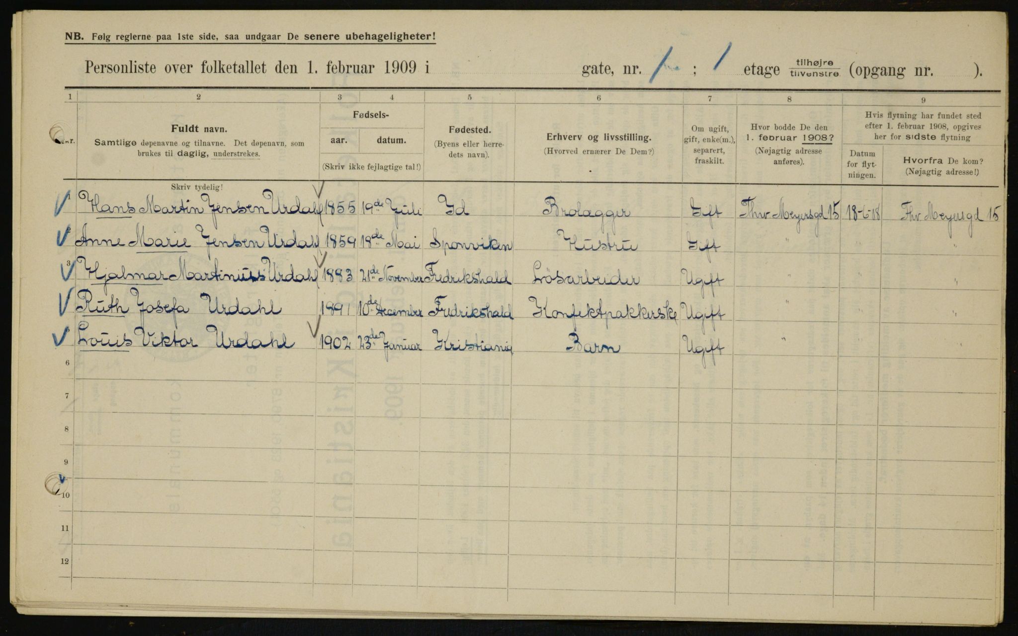 OBA, Kommunal folketelling 1.2.1909 for Kristiania kjøpstad, 1909, s. 71117