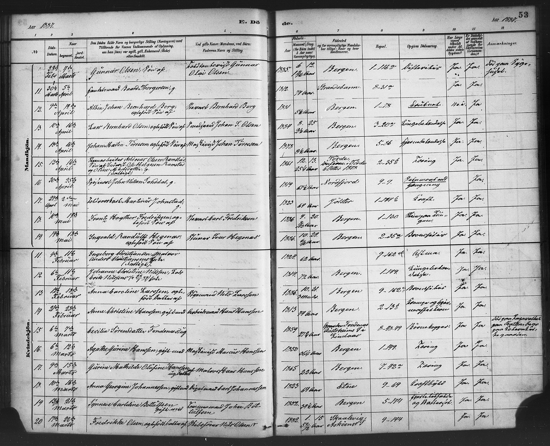 Nykirken Sokneprestembete, AV/SAB-A-77101/H/Haa/L0044: Ministerialbok nr. E 4, 1882-1898, s. 53