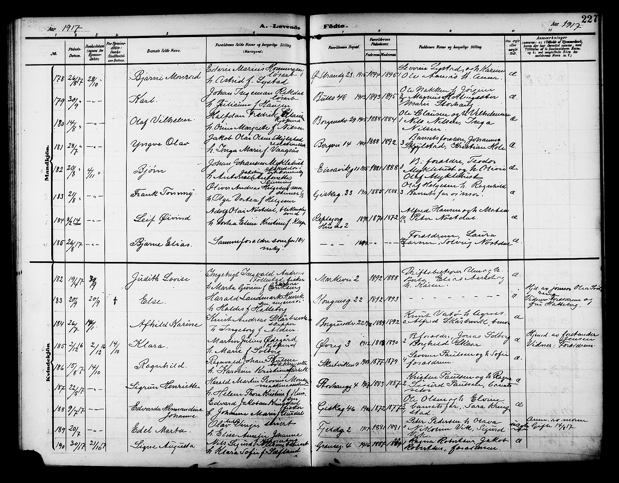 Ministerialprotokoller, klokkerbøker og fødselsregistre - Møre og Romsdal, AV/SAT-A-1454/529/L0471: Klokkerbok nr. 529C08, 1909-1921, s. 227