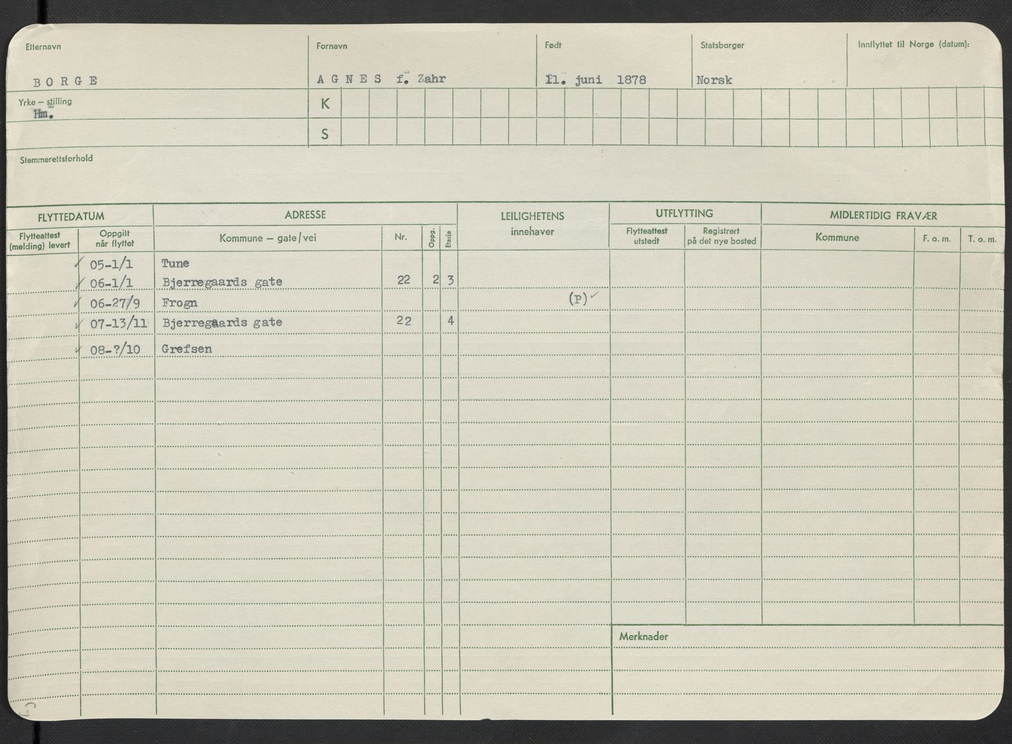 Oslo folkeregister, Registerkort, AV/SAO-A-11715/F/Fa/Fac/L0013: Kvinner, 1906-1914, s. 598a