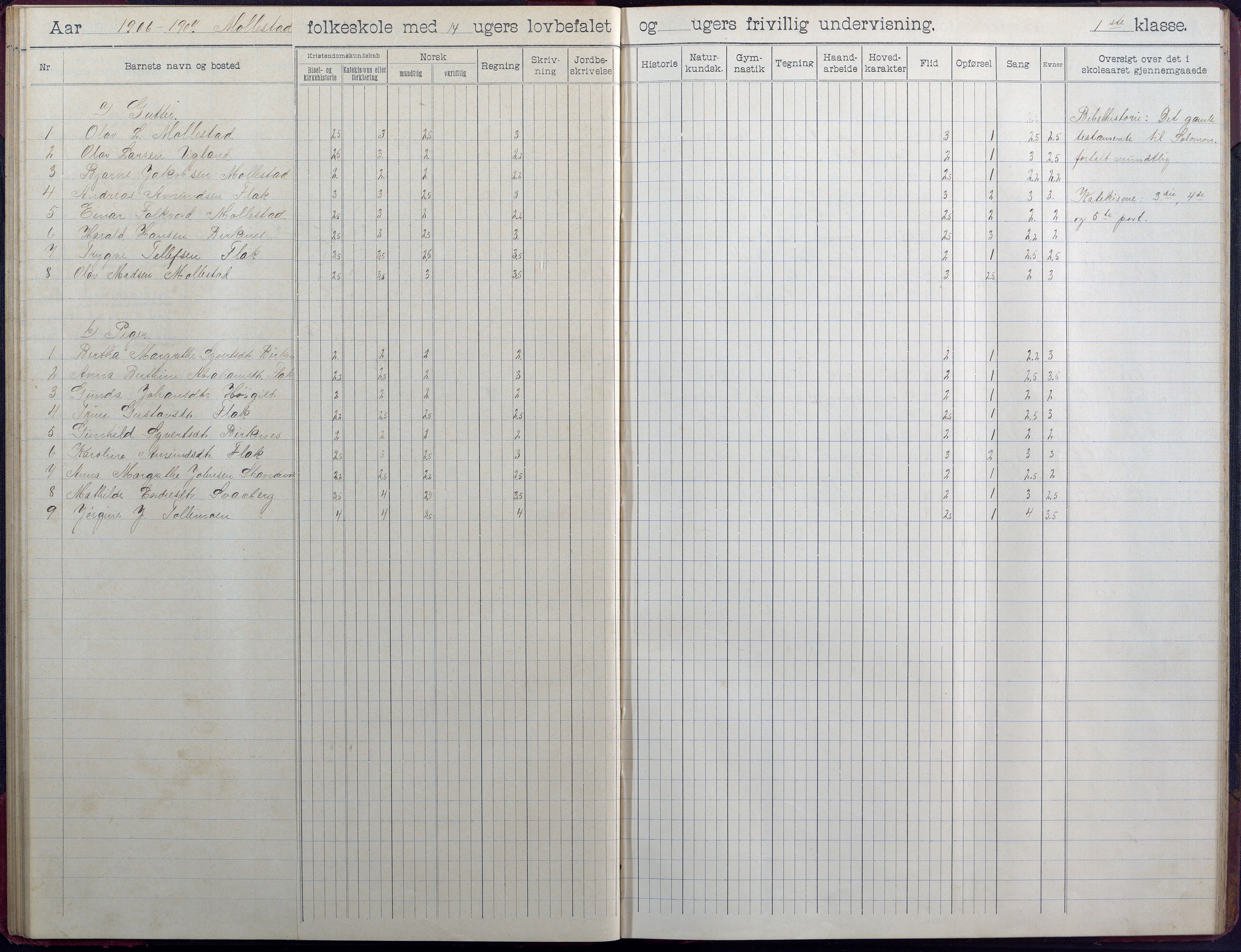 Birkenes kommune, Birkenes krets/Birkeland folkeskole frem til 1991, AAKS/KA0928-550a_91/F02/L0006: Skoleprotokoll, 1901-1915