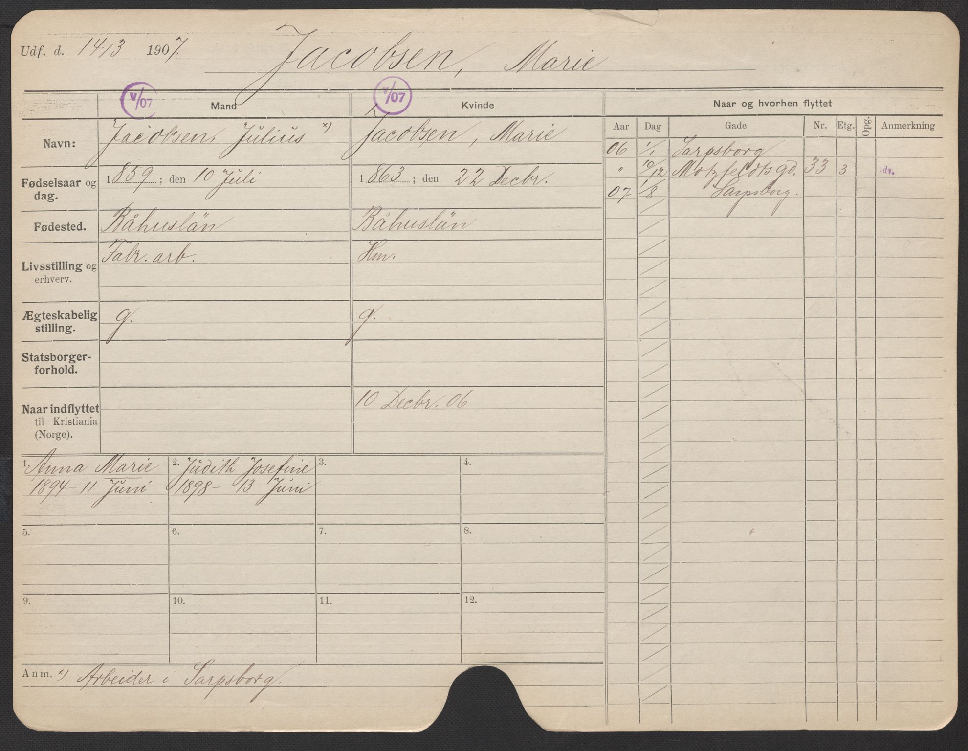 Oslo folkeregister, Registerkort, AV/SAO-A-11715/F/Fa/Fac/L0017: Kvinner, 1906-1914, s. 249a