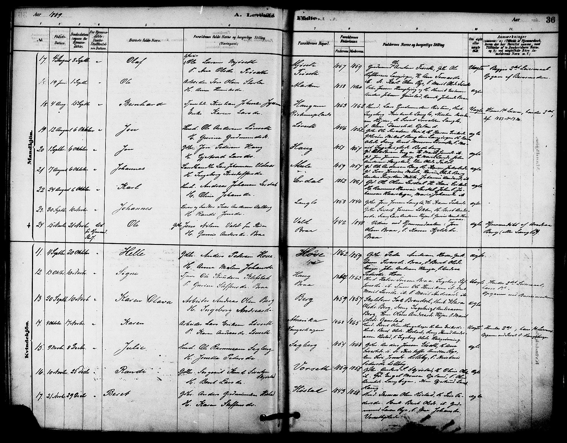 Ministerialprotokoller, klokkerbøker og fødselsregistre - Sør-Trøndelag, SAT/A-1456/612/L0378: Ministerialbok nr. 612A10, 1878-1897, s. 36