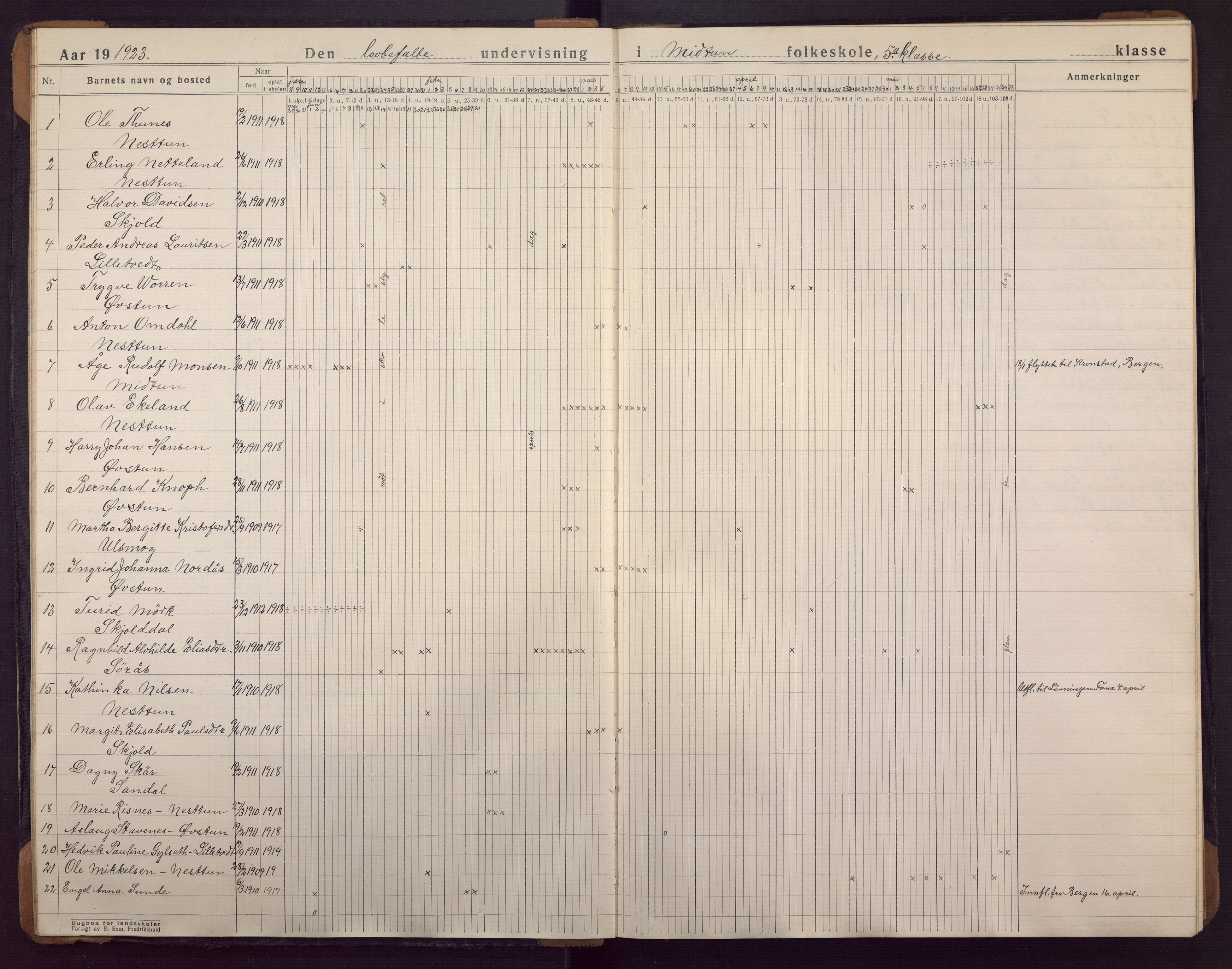 Midtun skole, BBA/A-2399/G/Ga/Gaa/L0011: Klassedagbok , 1920-1933