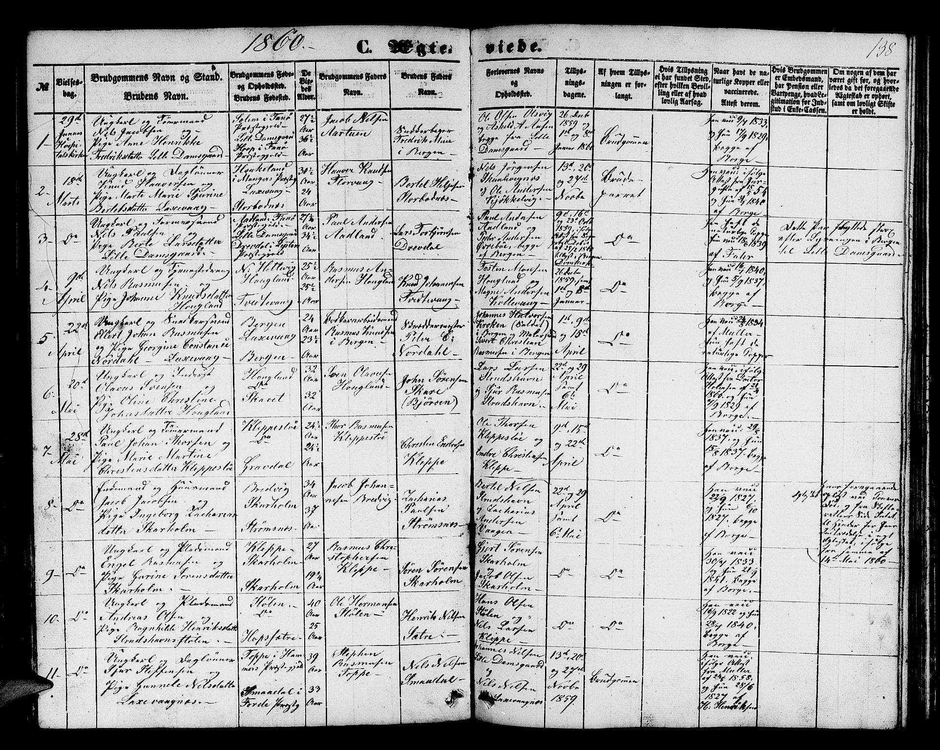 Askøy Sokneprestembete, AV/SAB-A-74101/H/Ha/Hab/Haba/L0004: Klokkerbok nr. A 4, 1852-1864, s. 138