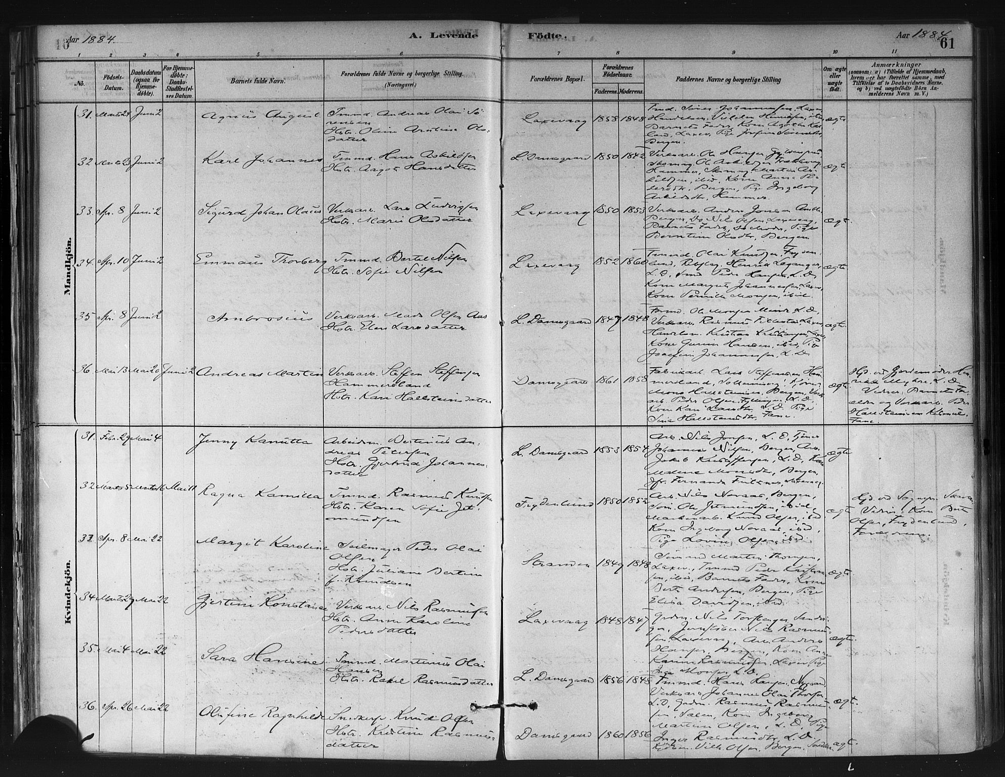 Askøy Sokneprestembete, AV/SAB-A-74101/H/Ha/Haa/Haae/L0002: Ministerialbok nr. E 2, 1878-1891, s. 61