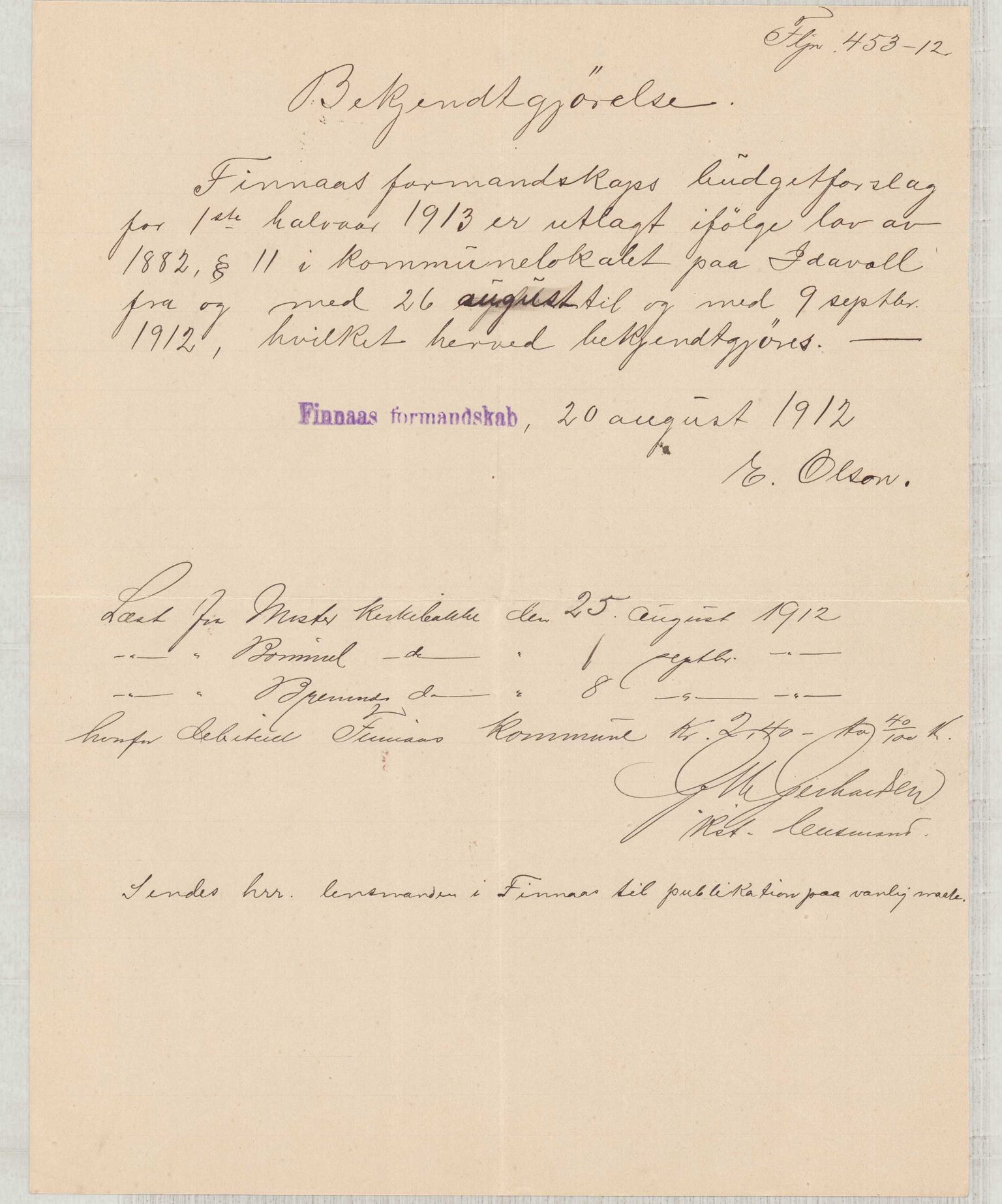 Finnaas kommune. Formannskapet, IKAH/1218a-021/D/Da/L0001/0011: Korrespondanse / saker / Kronologisk ordna korrespondanse , 1908-1912, s. 55