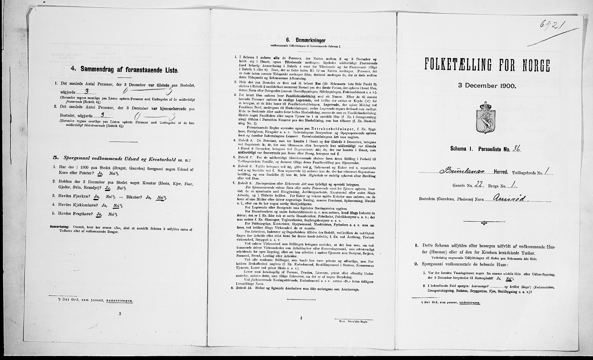 RA, Folketelling 1900 for 0726 Brunlanes herred, 1900, s. 182
