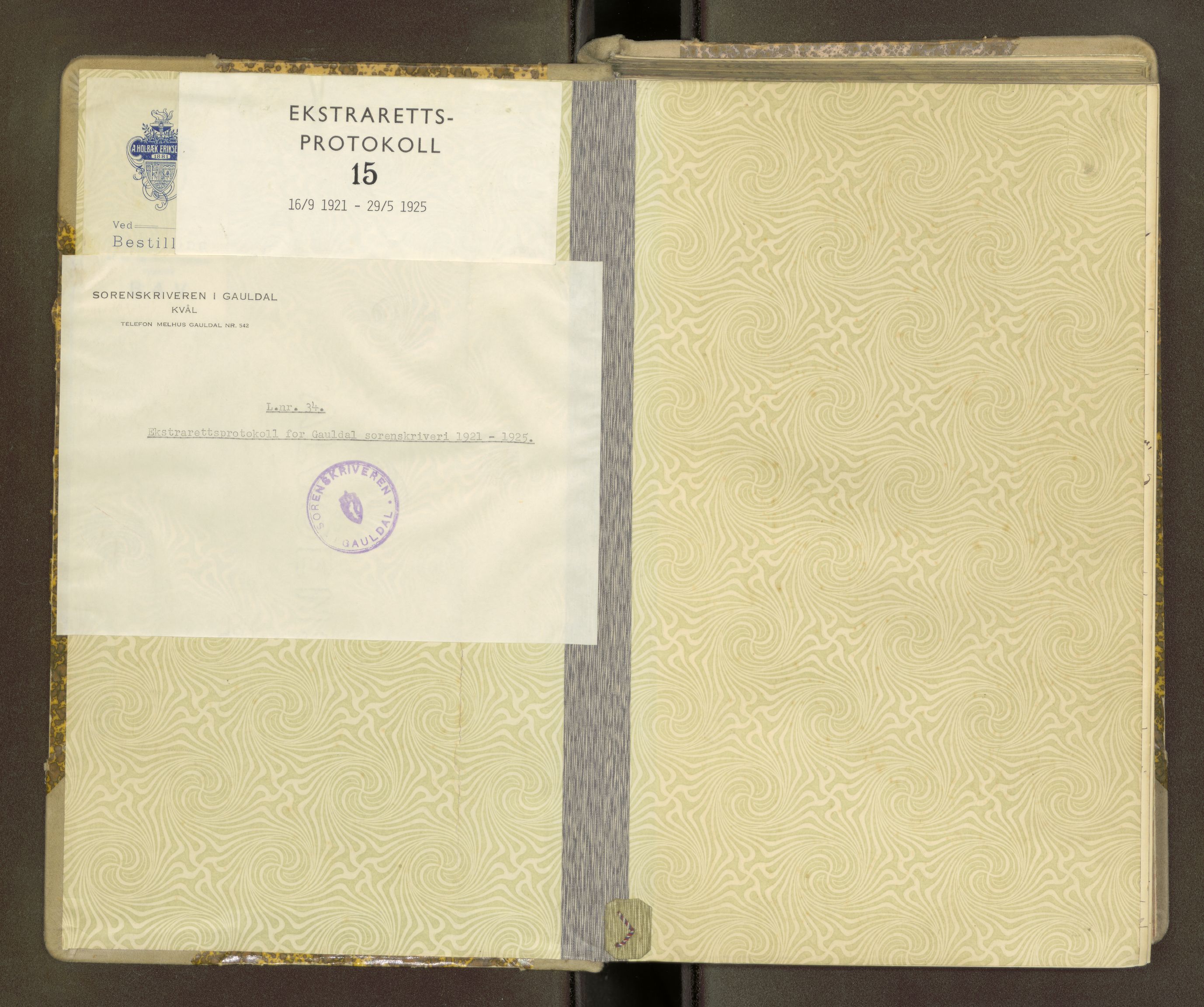 Gauldal sorenskriveri, SAT/A-0014/1/1/1B/L0015: Ekstrarettsprotokoller, 1921-1925