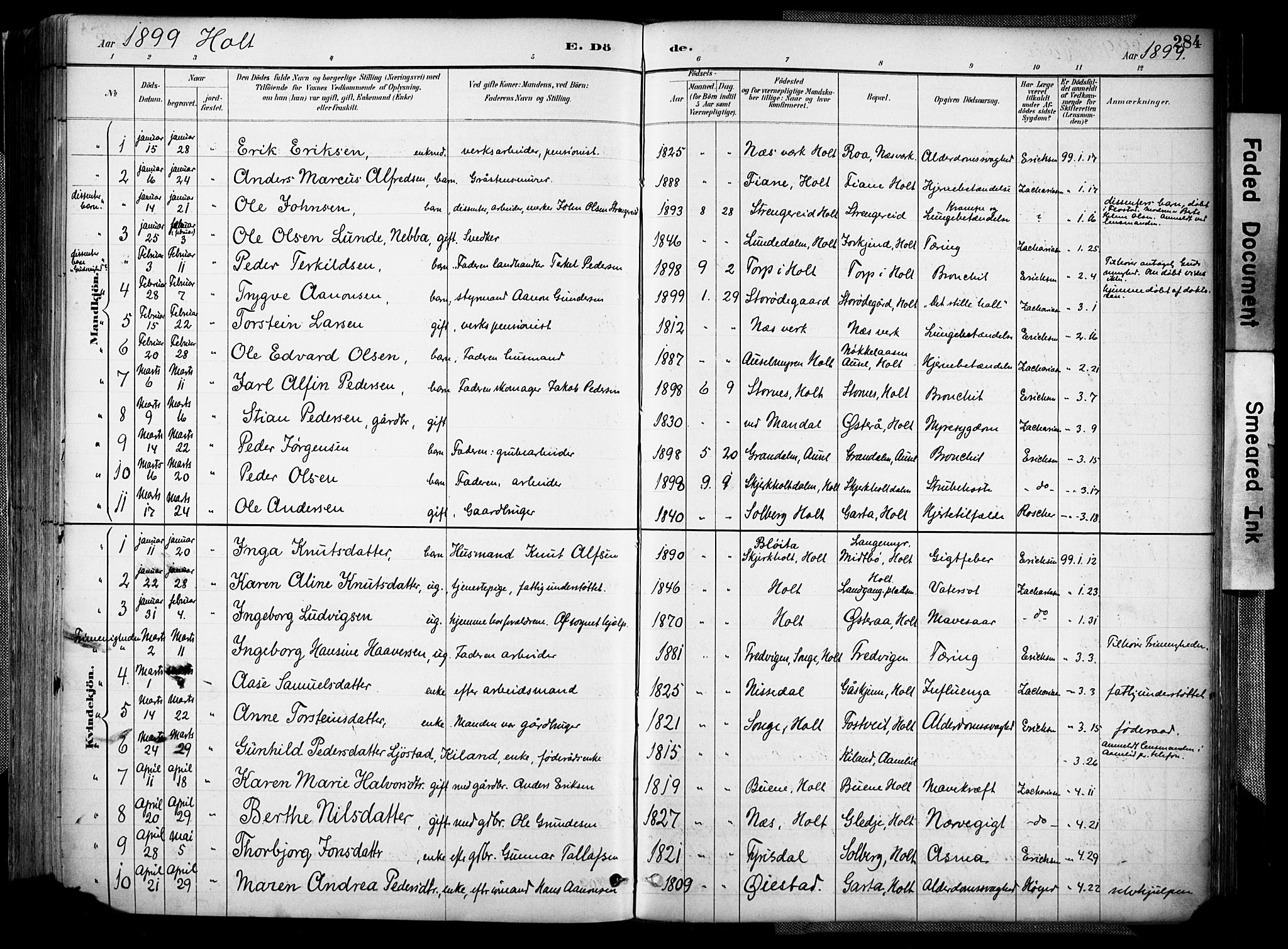 Holt sokneprestkontor, AV/SAK-1111-0021/F/Fa/L0012: Ministerialbok nr. A 12, 1885-1907, s. 284