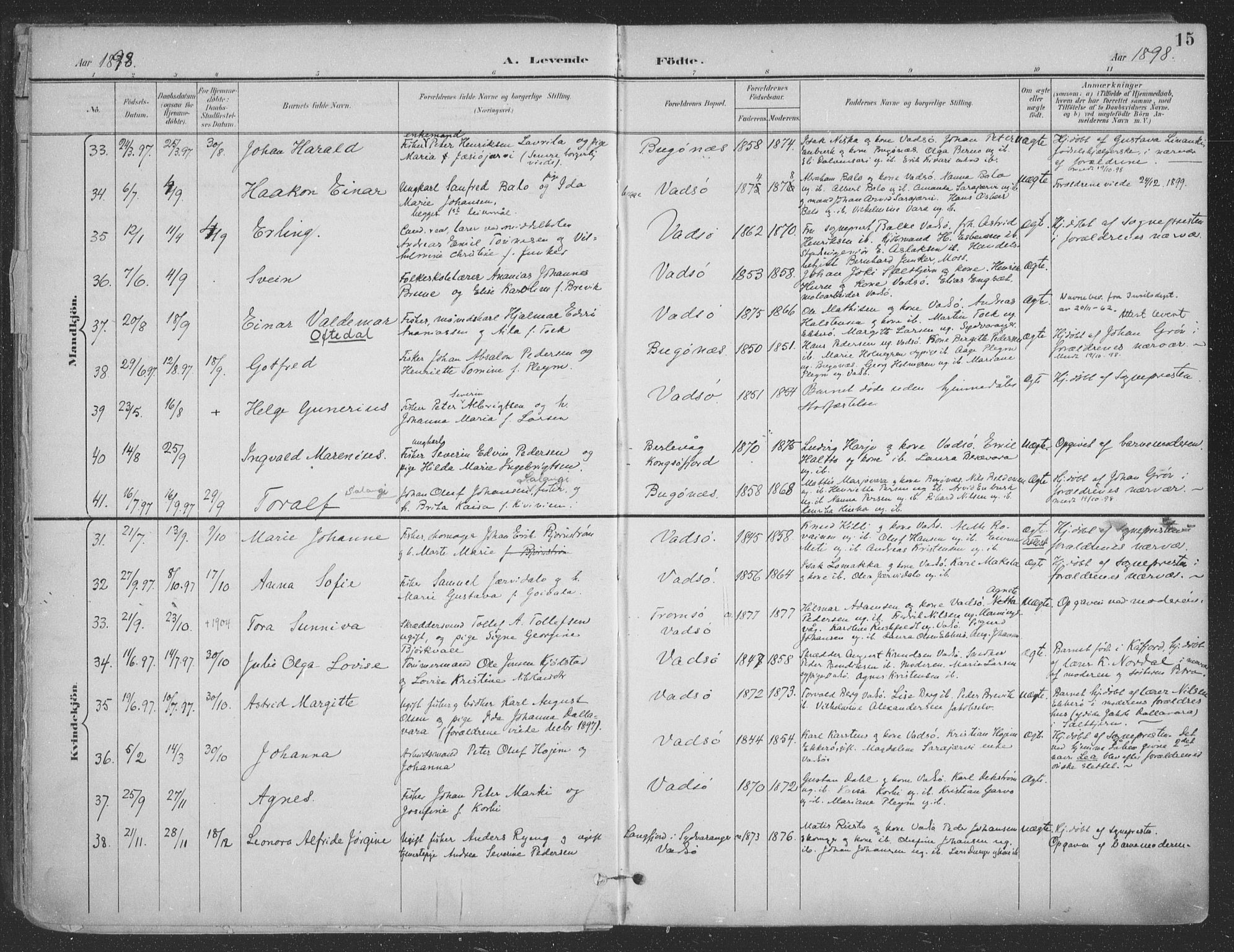Vadsø sokneprestkontor, AV/SATØ-S-1325/H/Ha/L0007kirke: Ministerialbok nr. 7, 1896-1916, s. 15