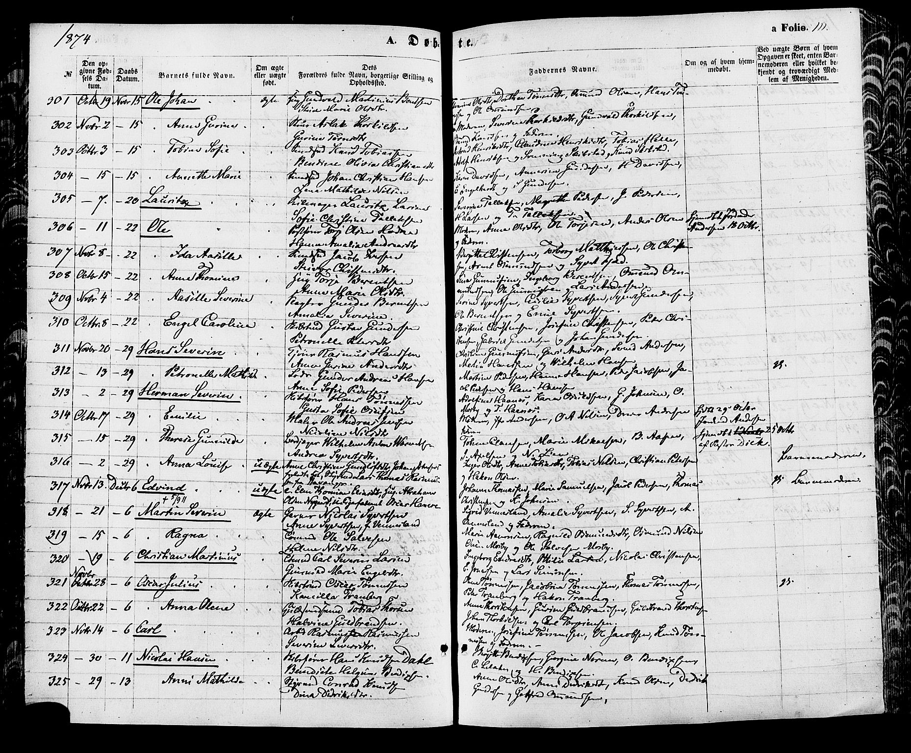 Kristiansand domprosti, AV/SAK-1112-0006/F/Fa/L0015: Ministerialbok nr. A 15, 1867-1880, s. 111
