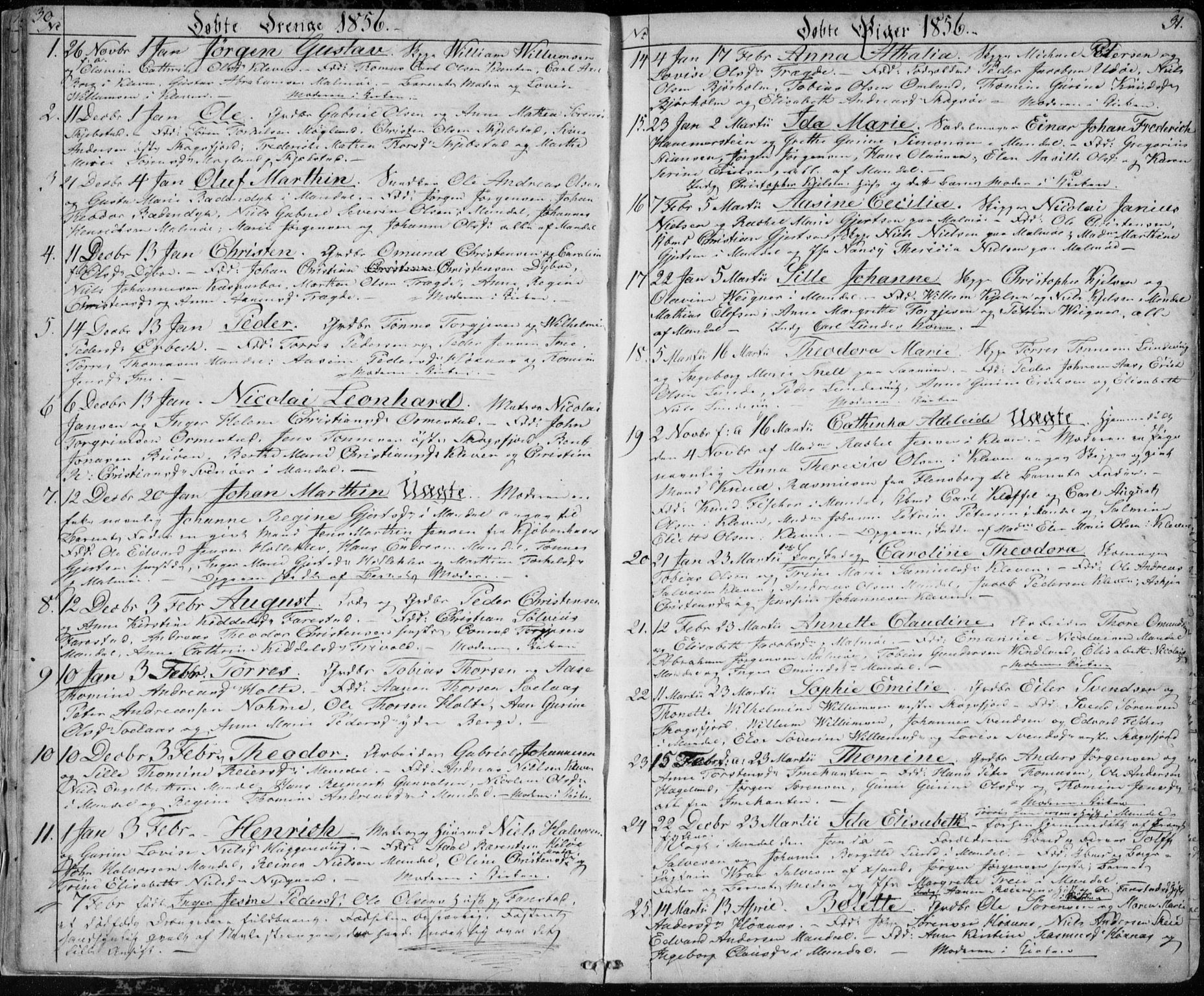Mandal sokneprestkontor, AV/SAK-1111-0030/F/Fb/Fba/L0008: Klokkerbok nr. B 2, 1854-1868, s. 30-31