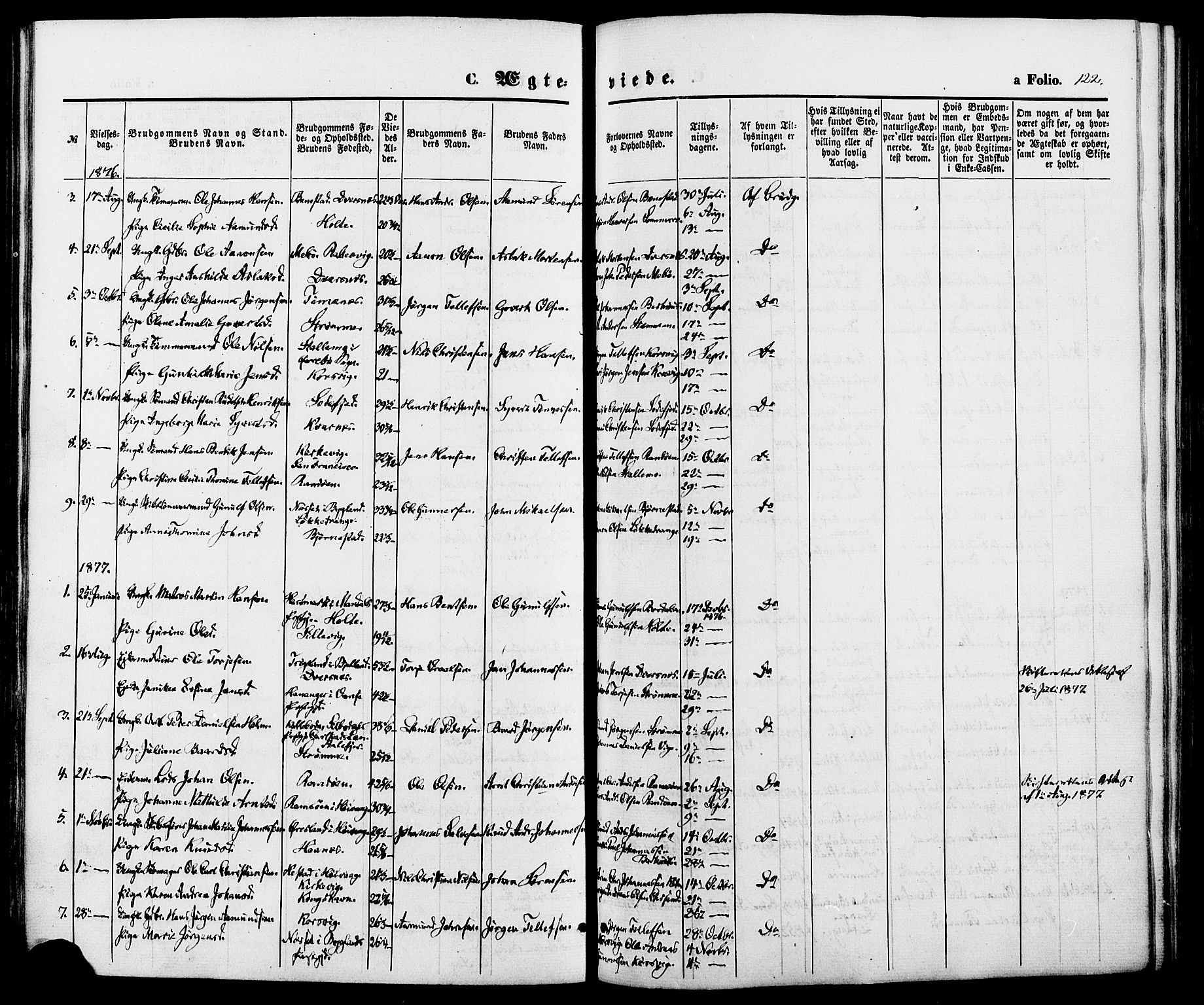 Oddernes sokneprestkontor, SAK/1111-0033/F/Fa/Fab/L0001: Ministerialbok nr. A 1, 1865-1884, s. 122