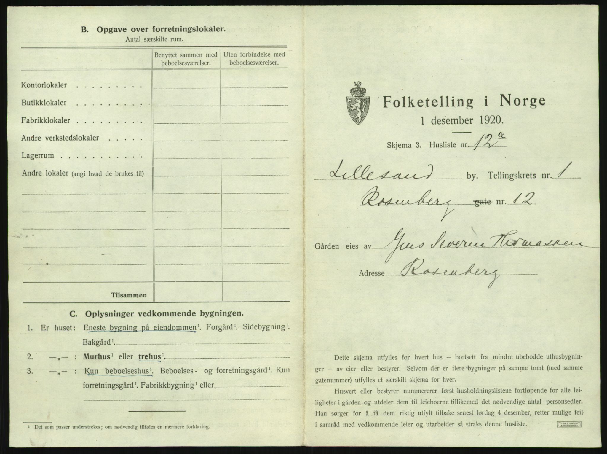 SAK, Folketelling 1920 for 0905 Lillesand ladested, 1920, s. 43