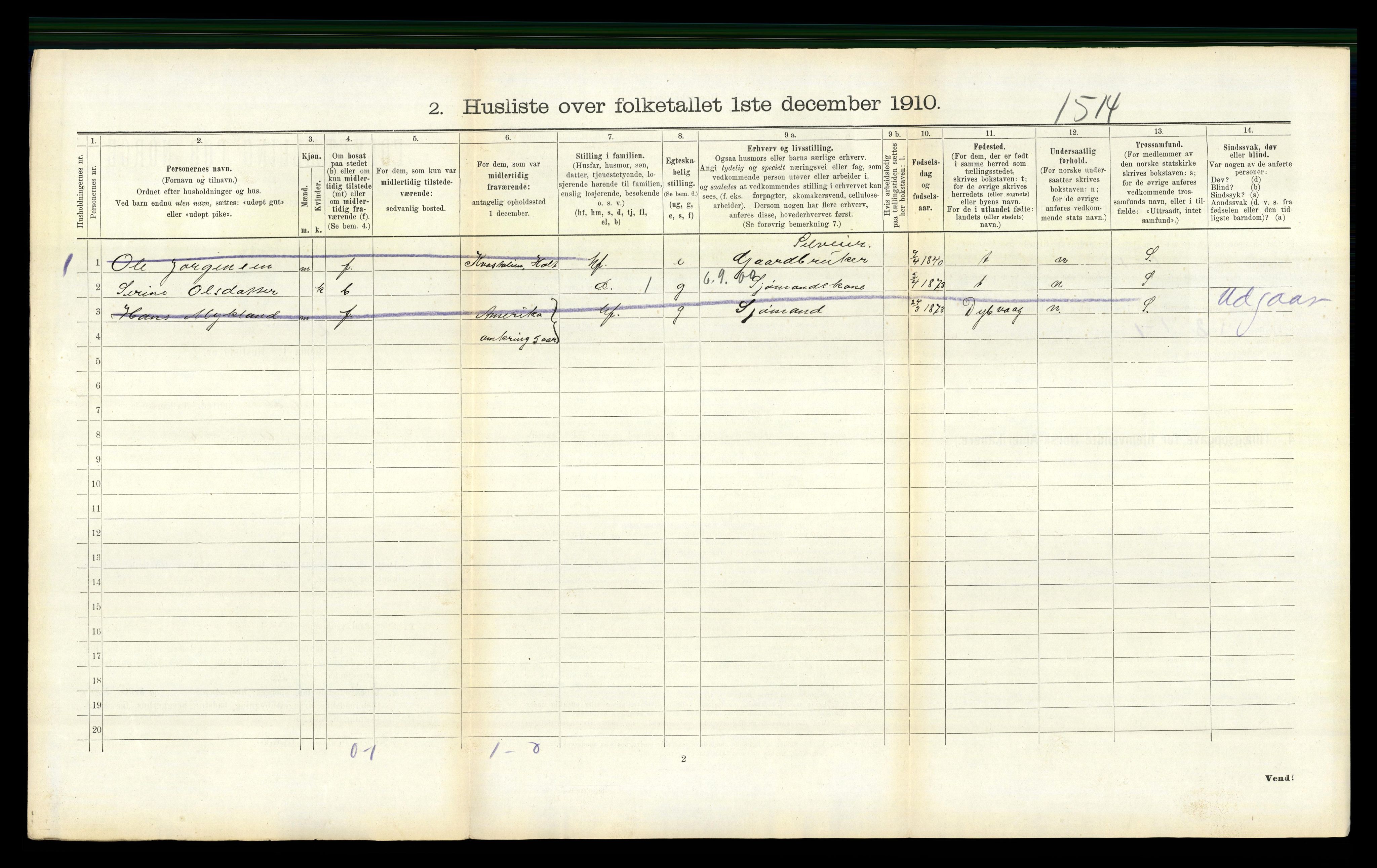 RA, Folketelling 1910 for 0914 Holt herred, 1910, s. 323