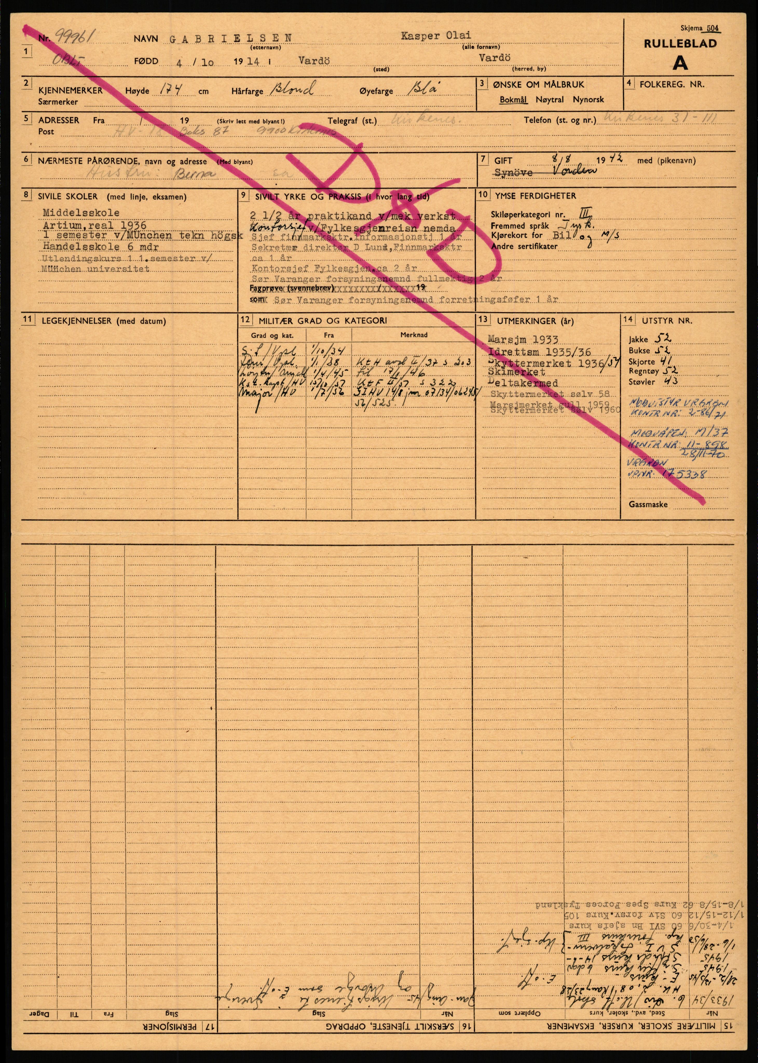 Forsvaret, Varanger bataljon, AV/RA-RAFA-2258/1/D/L0455: Rulleblad og tjenesteuttalelser for befal født 1894-1896, 1901-1909 og 1911-1915, 1894-1915, s. 348