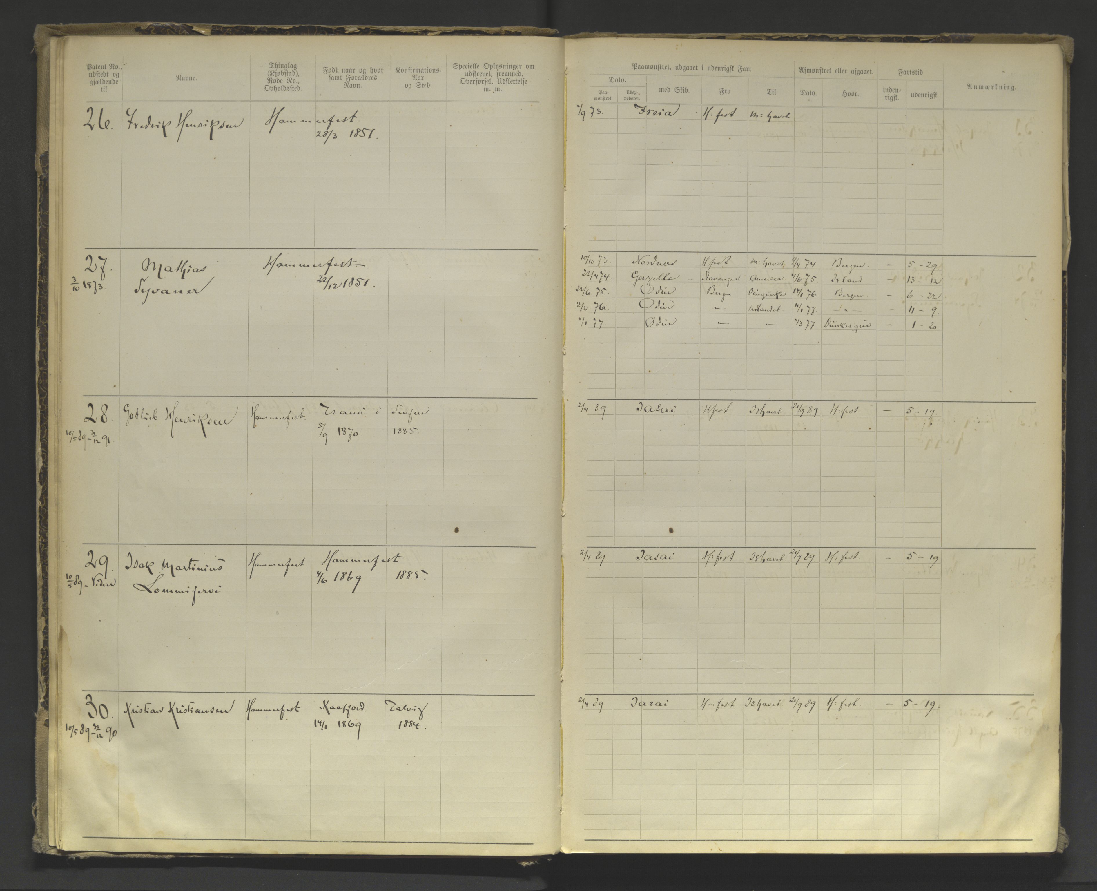 Tromsø sjømannskontor/innrullerings-/mønstringsdistrikt, AV/SATØ-S-0243/F/Fa/L0004: Annotasjonsrulle. Defekt: manglende rygg. Nr. 1-473, 1869-1912