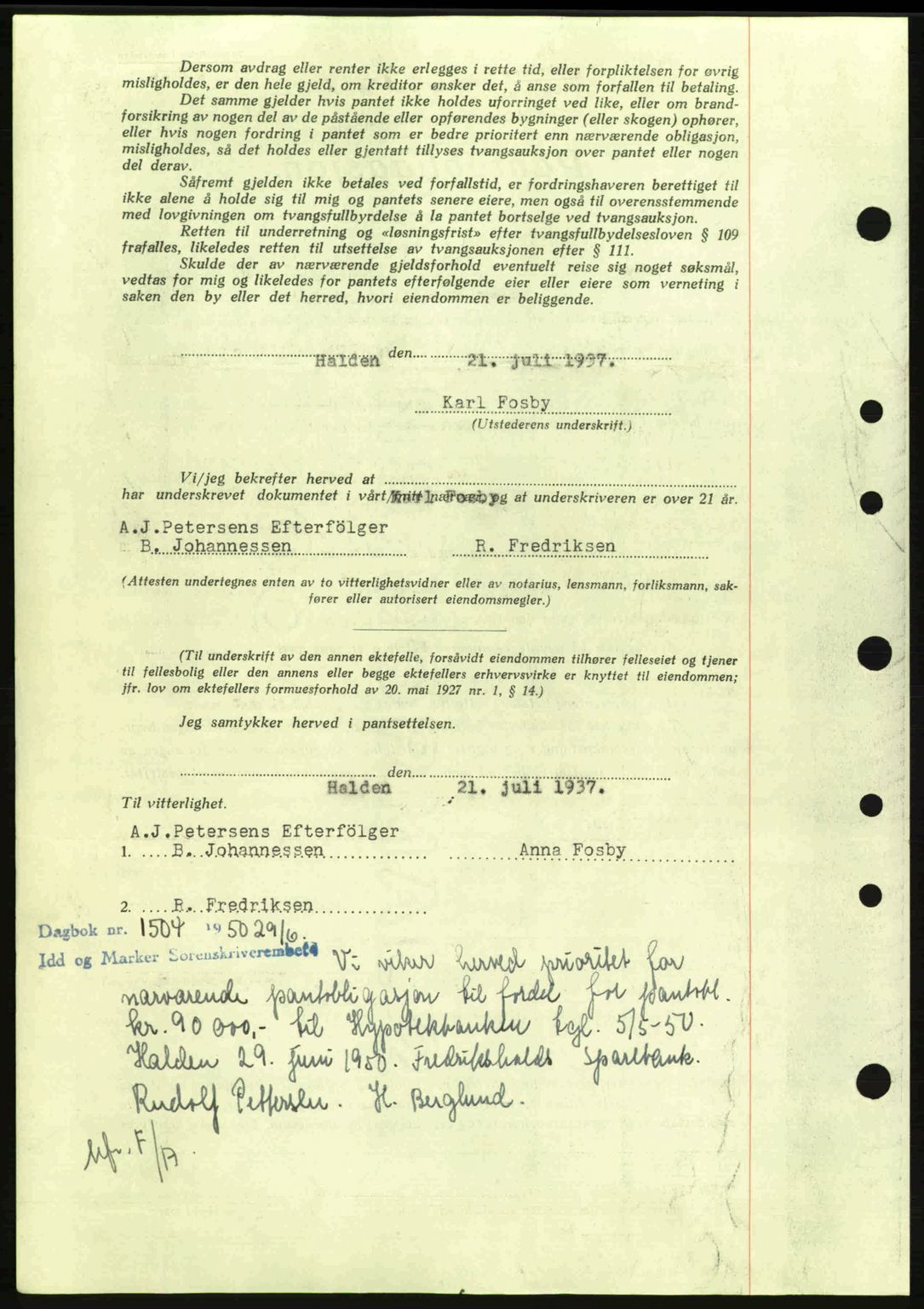 Idd og Marker sorenskriveri, AV/SAO-A-10283/G/Gb/Gbc/L0001: Pantebok nr. B1-3, 1936-1939, Dagboknr: 726/1937