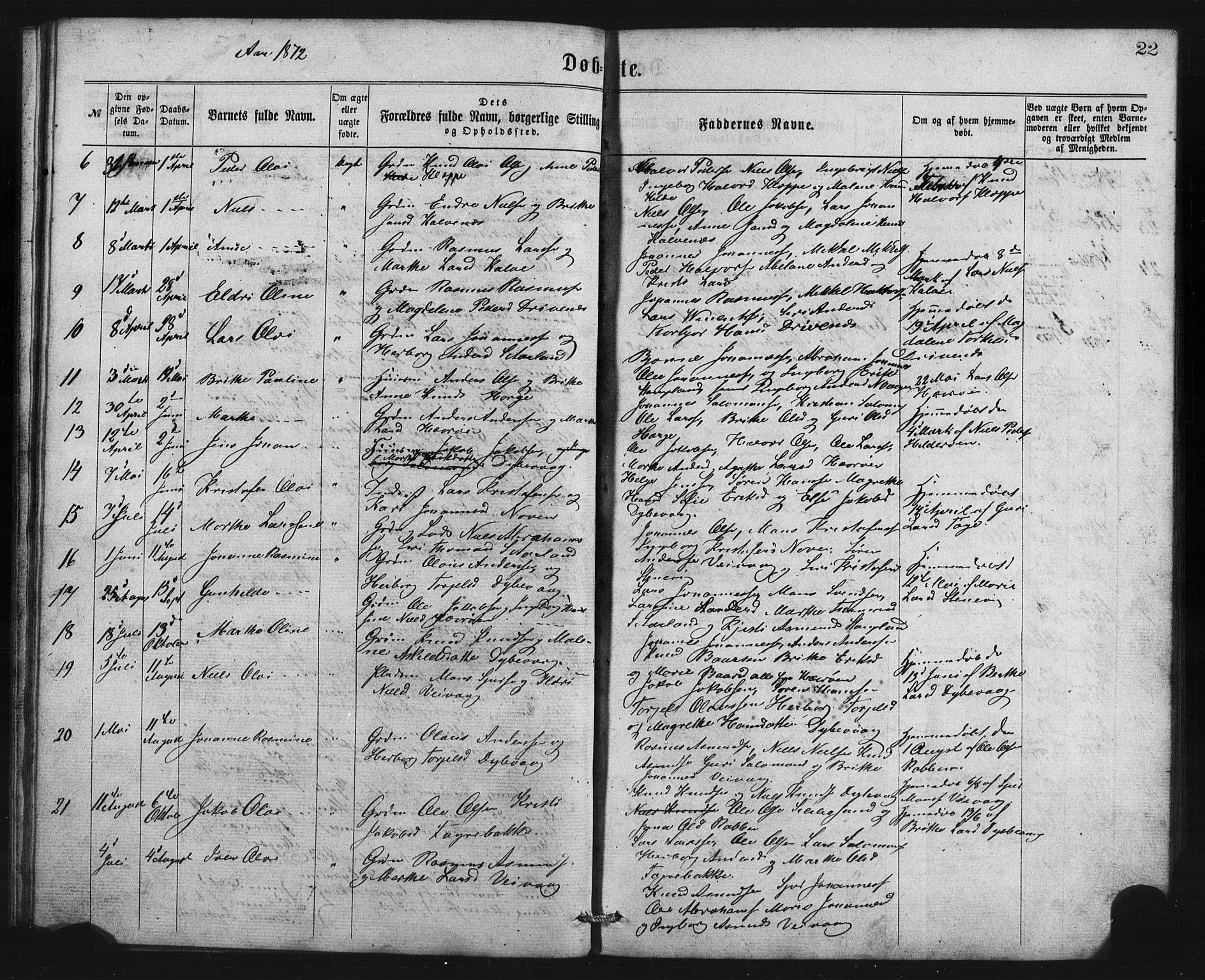 Austevoll sokneprestembete, AV/SAB-A-74201/H/Ha/Hab/Habb/L0002: Klokkerbok nr. B 2, 1865-1878, s. 22