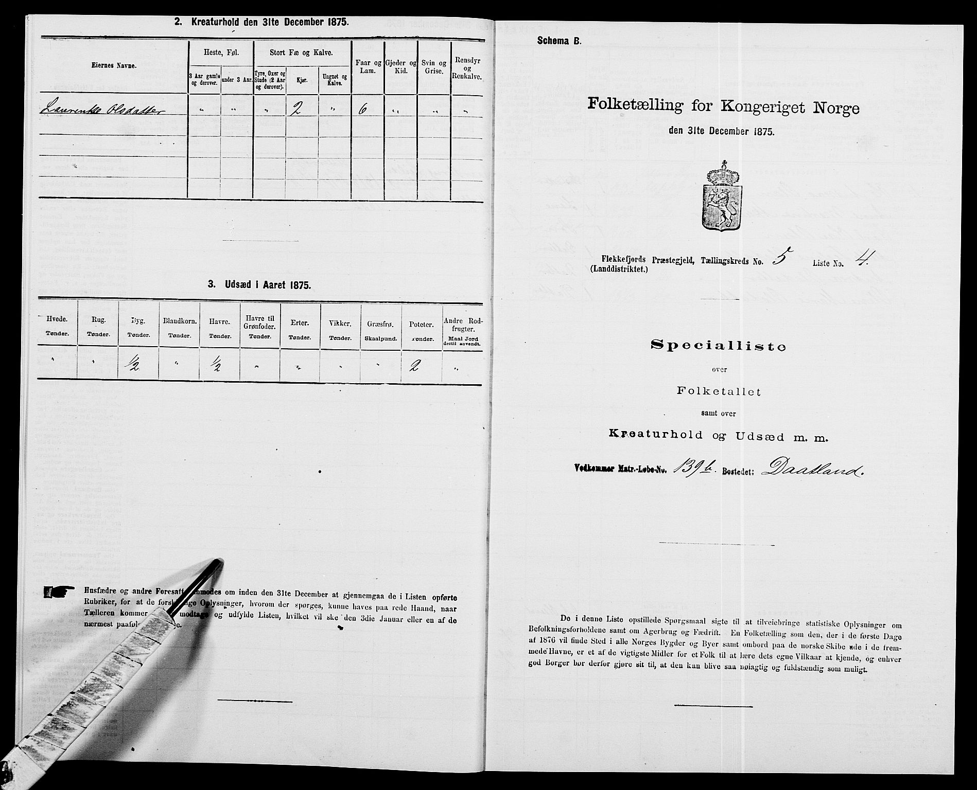 SAK, Folketelling 1875 for 1042L Flekkefjord prestegjeld, Nes sokn og Hidra sokn, 1875, s. 698